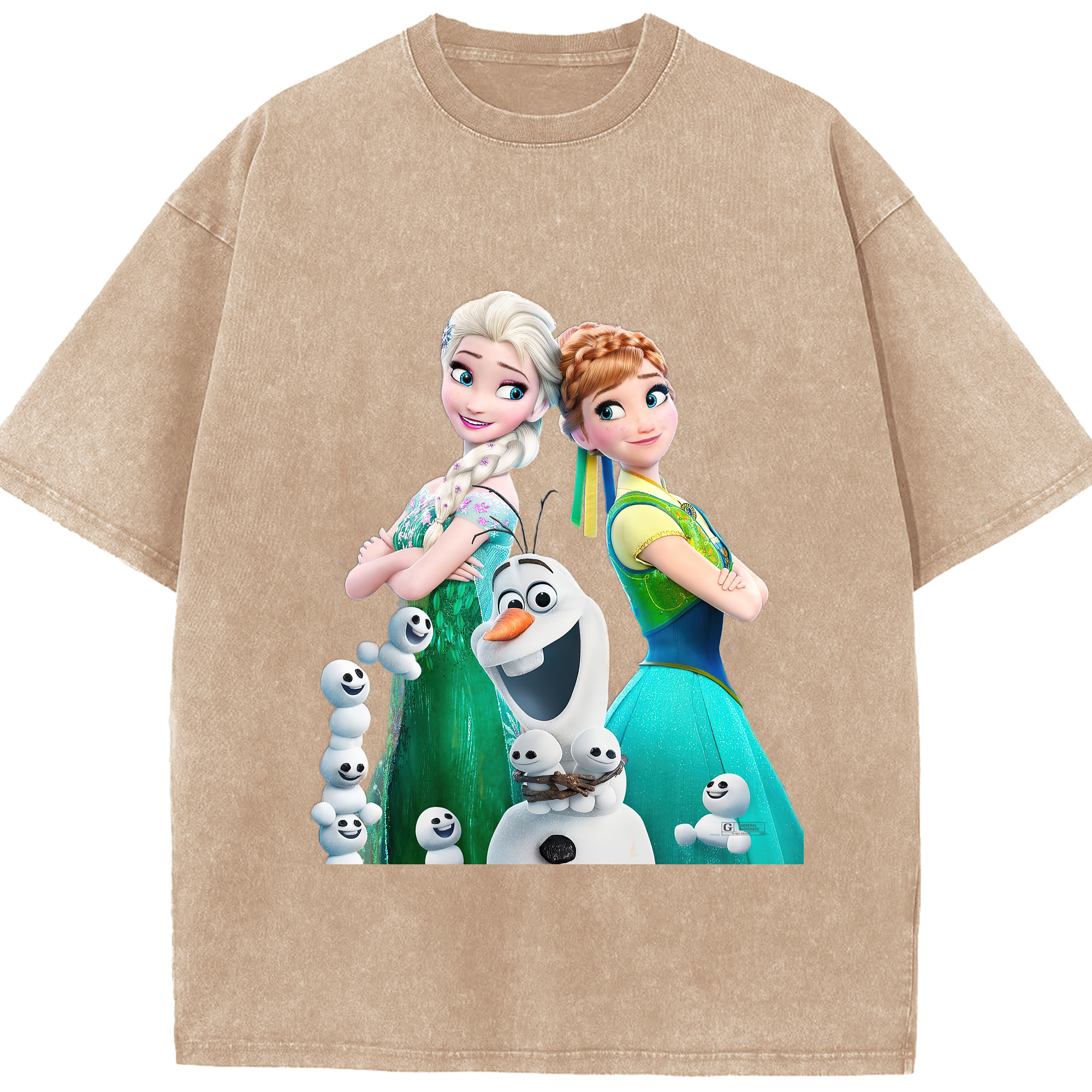 （画像用） アナと雪の女王 アンナ エルサ Frozen Anna Elsa 綿100% ヴィンテージ風 半袖Tシャツ（フロントプリント）