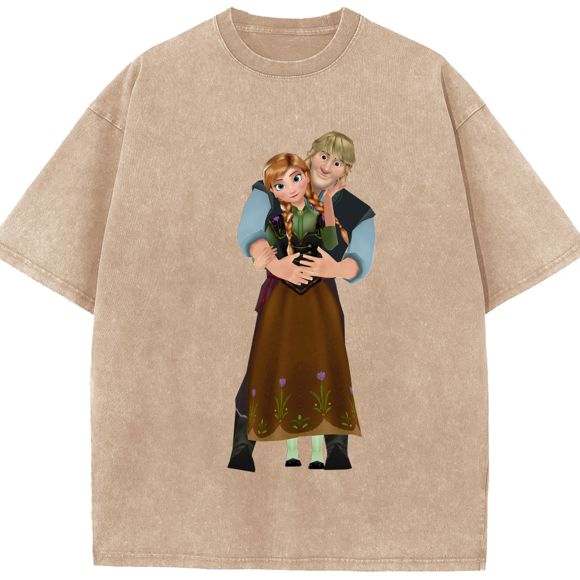 （画像用） アナと雪の女王 アンナ エルサ Frozen Anna Elsa 綿100% ヴィンテージ風 半袖Tシャツ（フロントプリント）