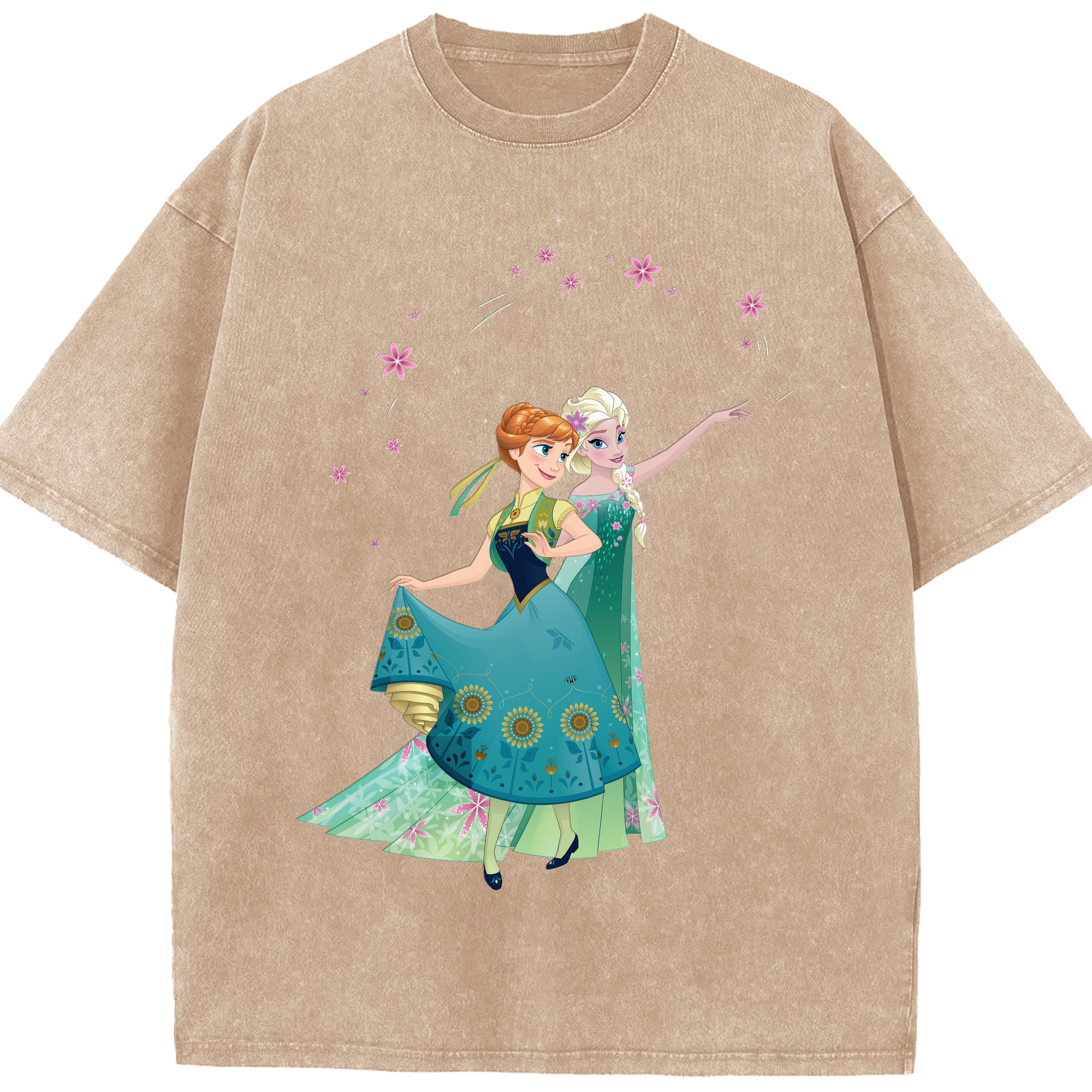 （画像用） アナと雪の女王 アンナ エルサ Frozen Anna Elsa 綿100% ヴィンテージ風 半袖Tシャツ（フロントプリント）
