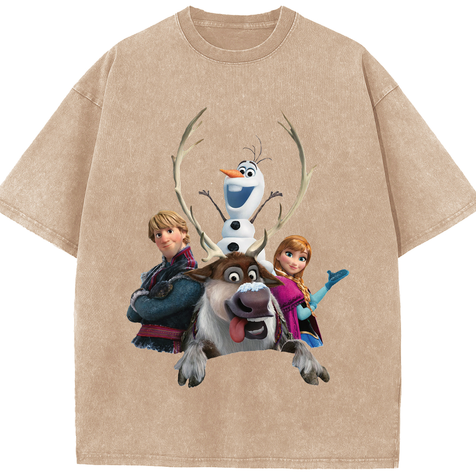 （画像用） アナと雪の女王 アンナ エルサ Frozen Anna Elsa 綿100% ヴィンテージ風 半袖Tシャツ（フロントプリント）