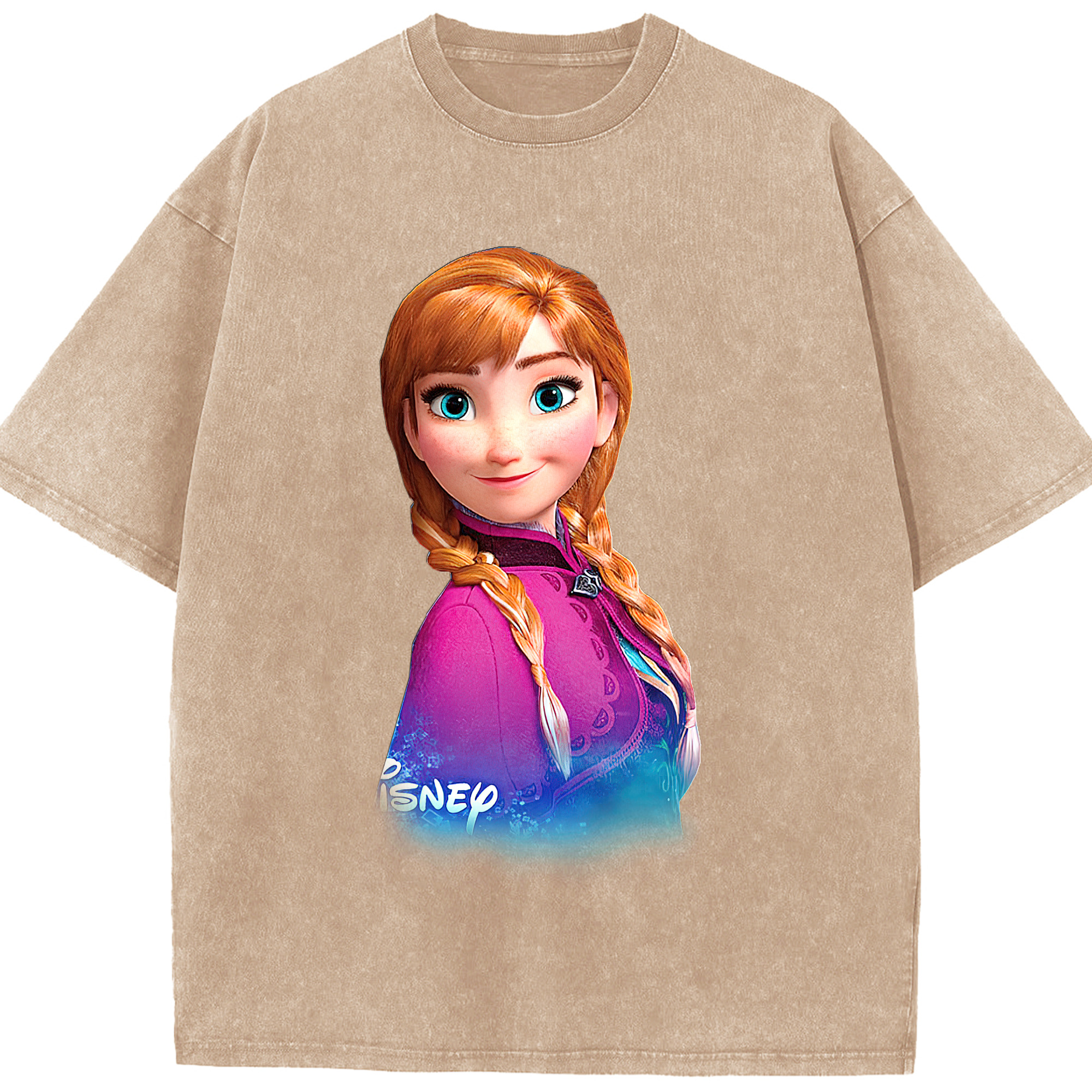 （画像用） アナと雪の女王 アンナ エルサ Frozen Anna Elsa 綿100% ヴィンテージ風 半袖Tシャツ（フロントプリント）