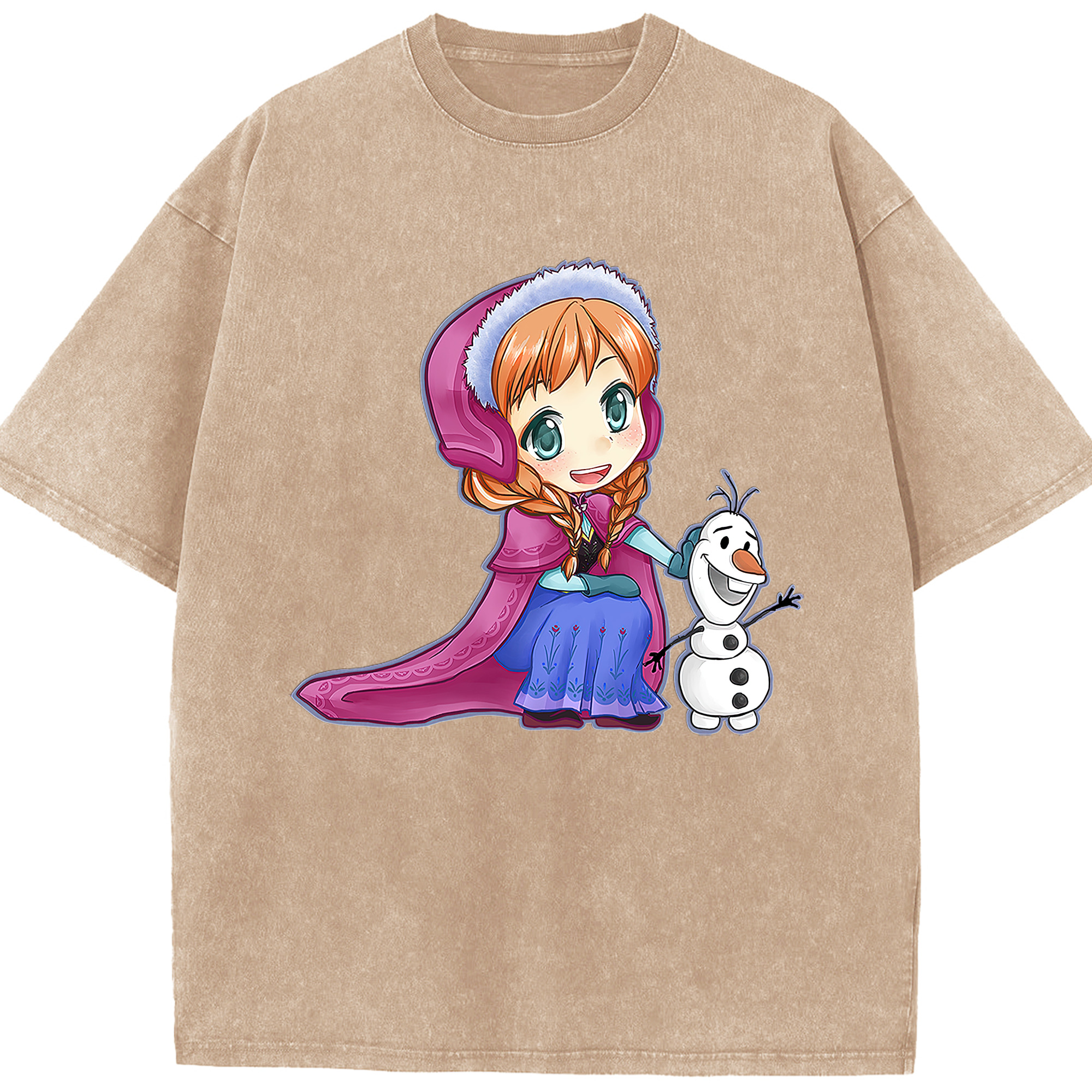 （画像用） アナと雪の女王 アンナ エルサ Frozen Anna Elsa 綿100% ヴィンテージ風 半袖Tシャツ（フロントプリント）