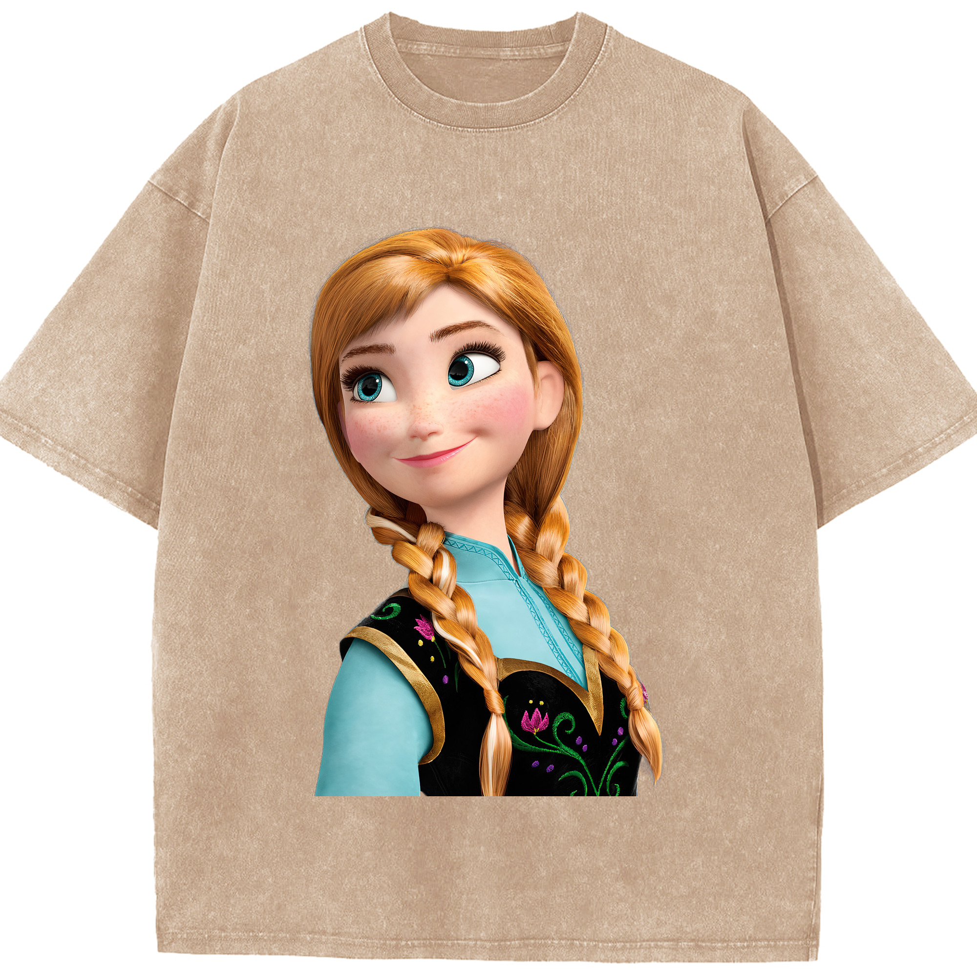 （画像用） アナと雪の女王 アンナ エルサ Frozen Anna Elsa 綿100% ヴィンテージ風 半袖Tシャツ（フロントプリント）