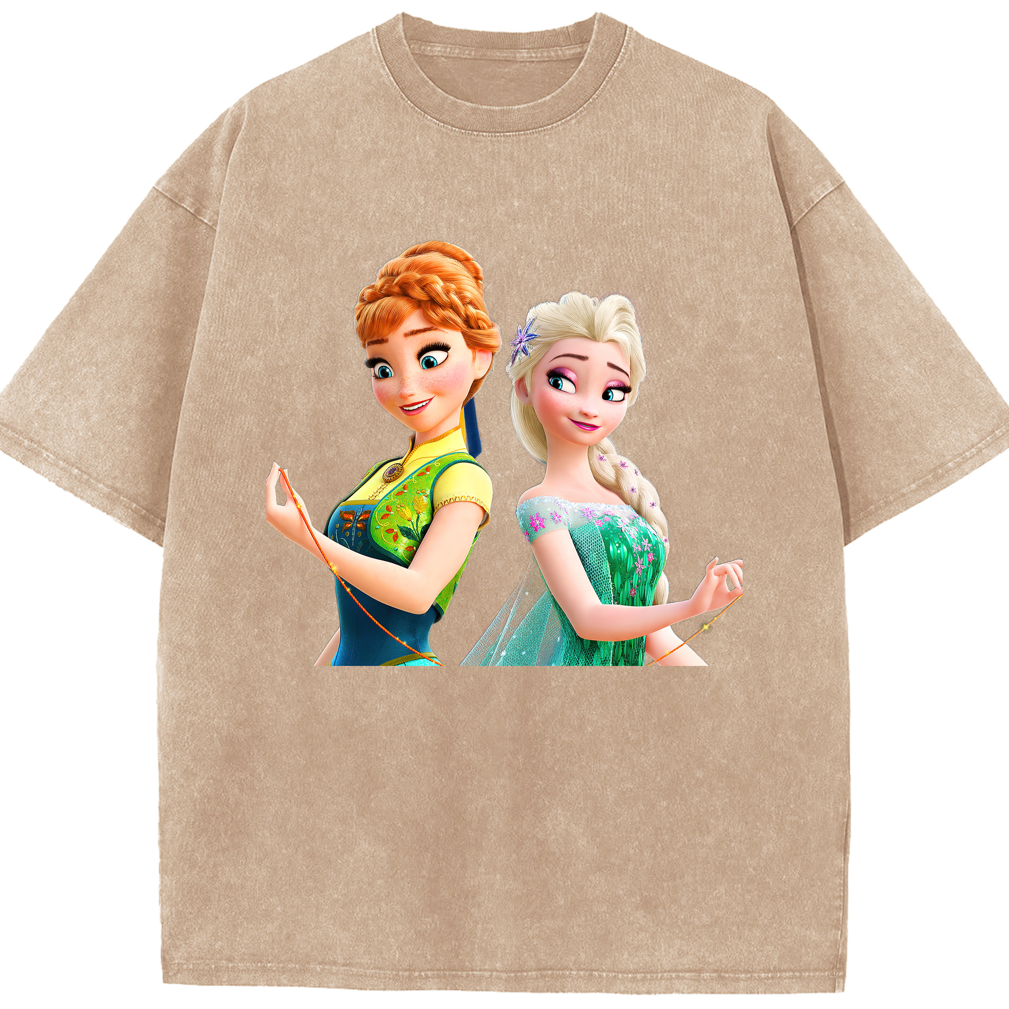 （画像用） アナと雪の女王 アンナ エルサ Frozen Anna Elsa 綿100% ヴィンテージ風 半袖Tシャツ（フロントプリント）