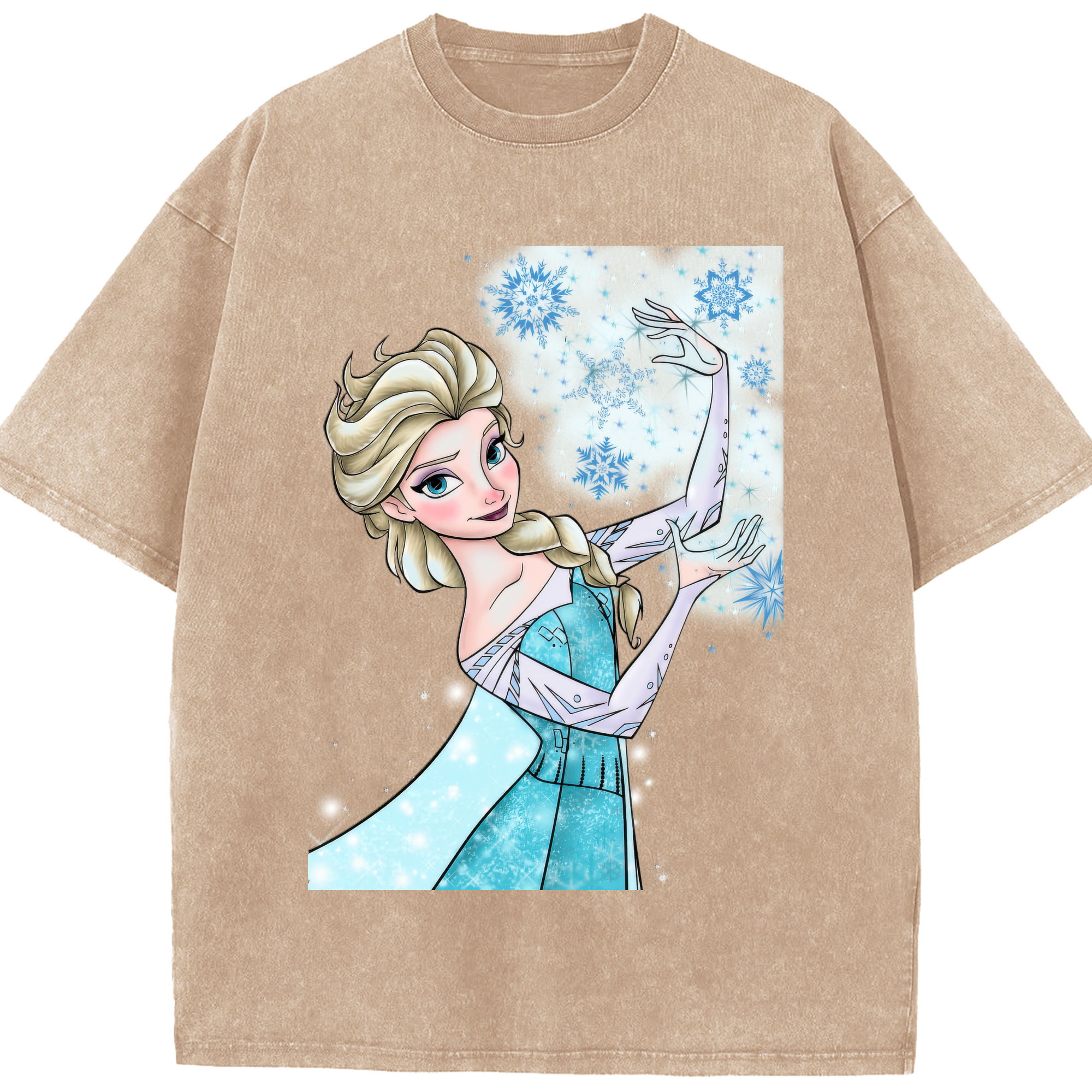 （画像用） アナと雪の女王 アンナ エルサ Frozen Anna Elsa 綿100% ヴィンテージ風 半袖Tシャツ（フロントプリント）