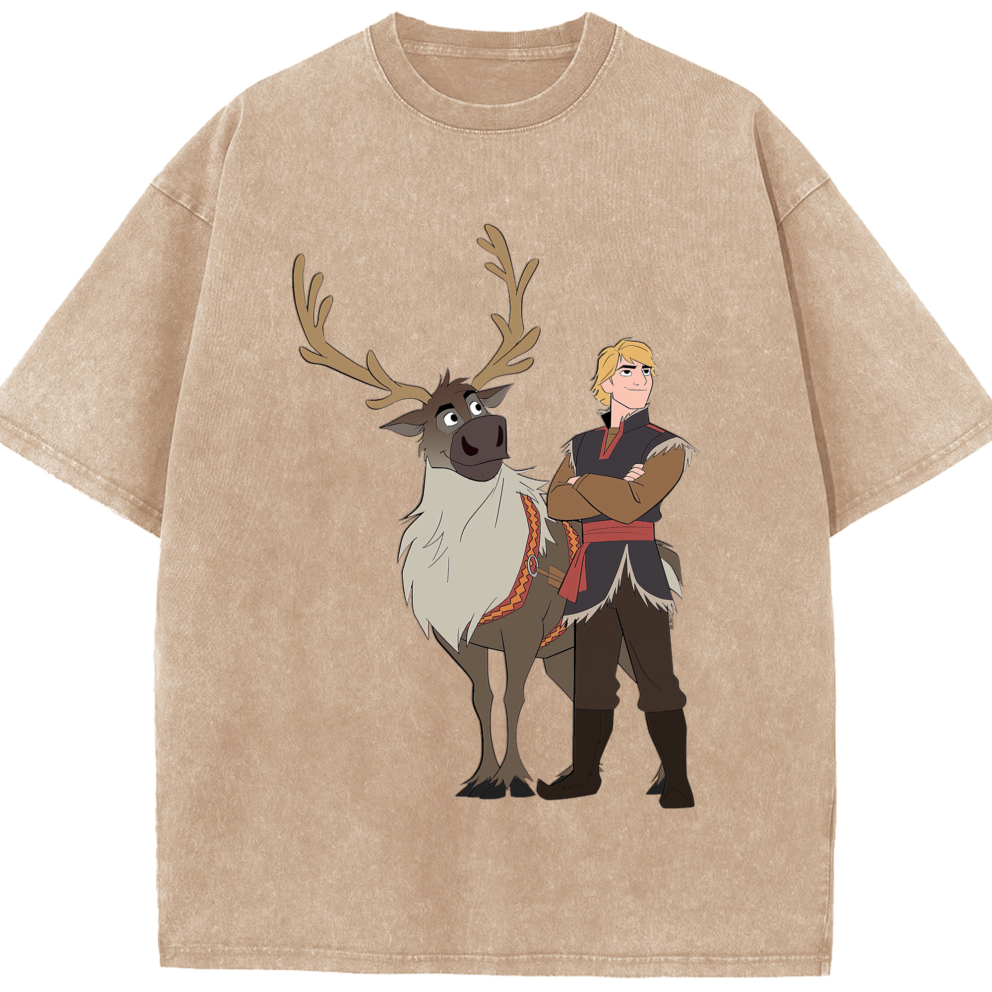 （画像用） アナと雪の女王 アンナ エルサ Frozen Anna Elsa 綿100% ヴィンテージ風 半袖Tシャツ（フロントプリント）