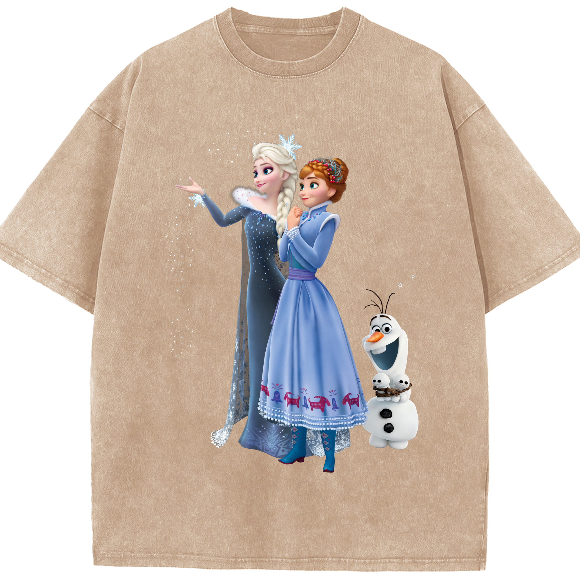 （画像用） アナと雪の女王 アンナ エルサ Frozen Anna Elsa 綿100% ヴィンテージ風 半袖Tシャツ（フロントプリント）