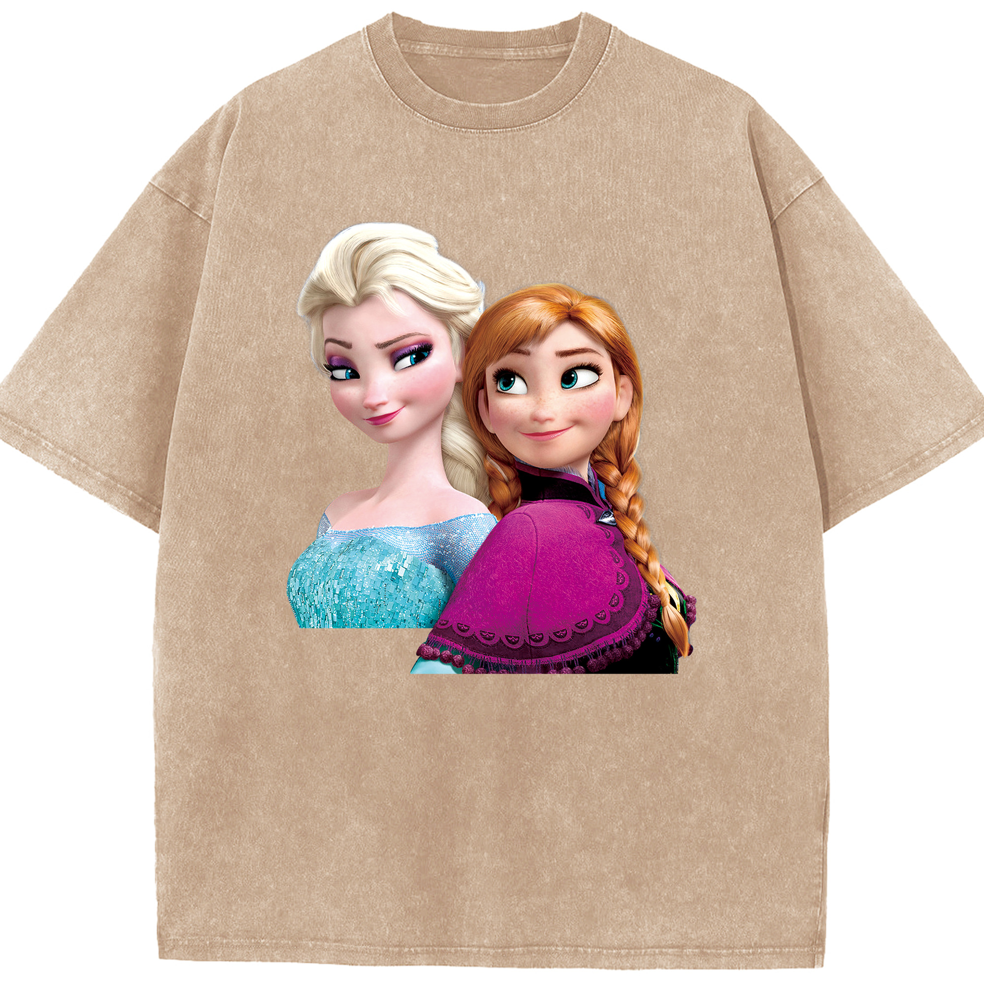 （画像用） アナと雪の女王 アンナ エルサ Frozen Anna Elsa 綿100% ヴィンテージ風 半袖Tシャツ（フロントプリント）
