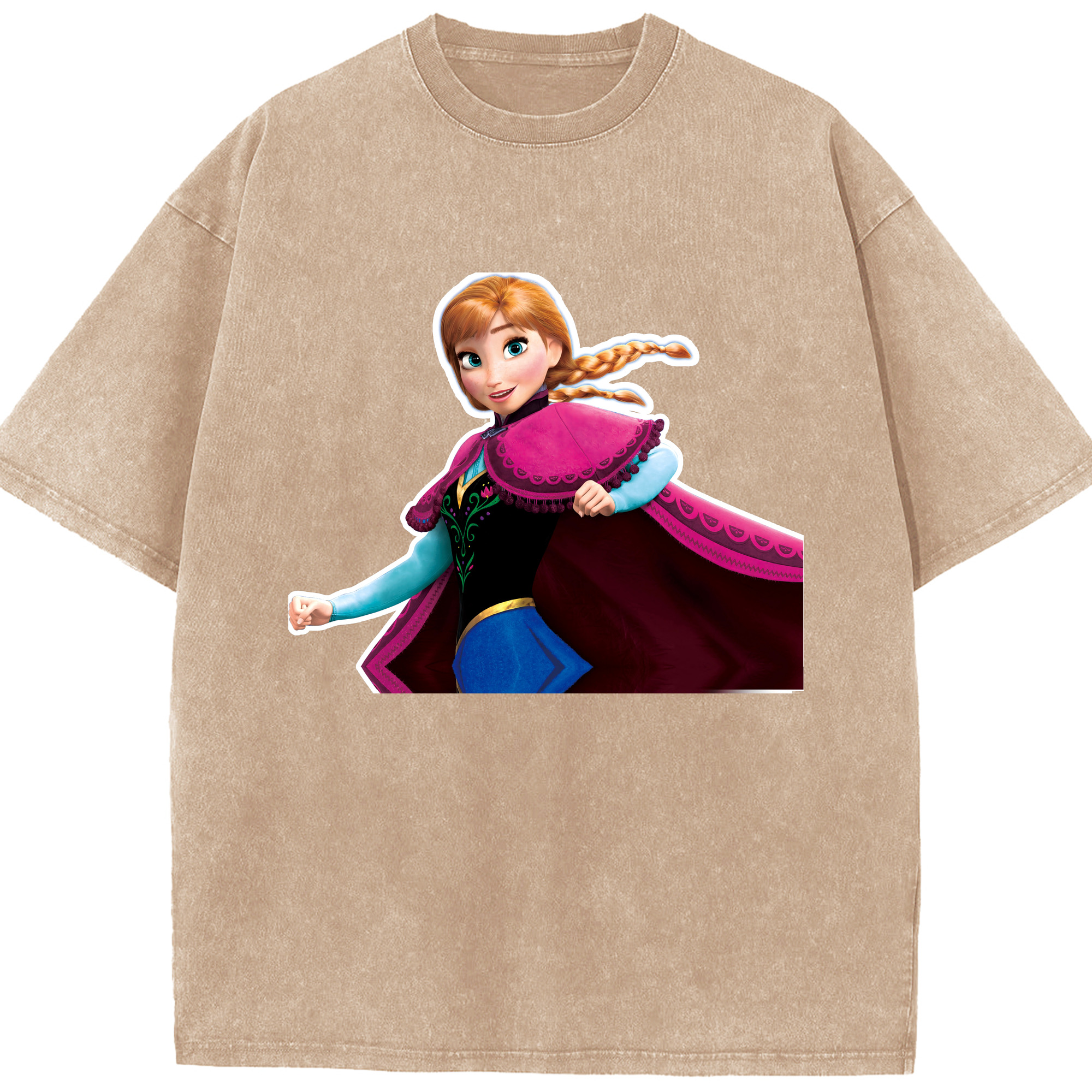 （画像用） アナと雪の女王 アンナ エルサ Frozen Anna Elsa 綿100% ヴィンテージ風 半袖Tシャツ（フロントプリント）