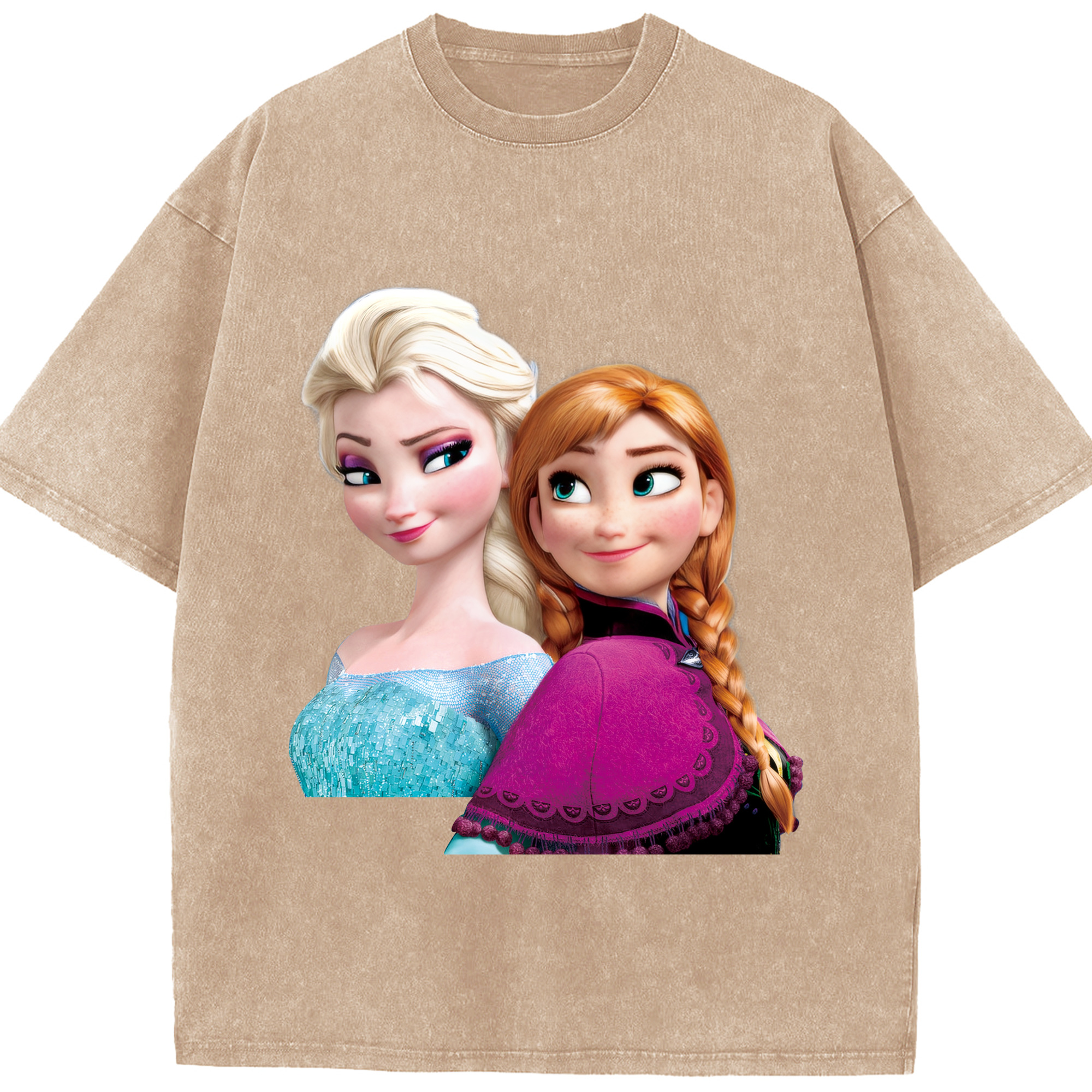 （画像用） アナと雪の女王 アンナ エルサ Frozen Anna Elsa 綿100% ヴィンテージ風 半袖Tシャツ（フロントプリント）
