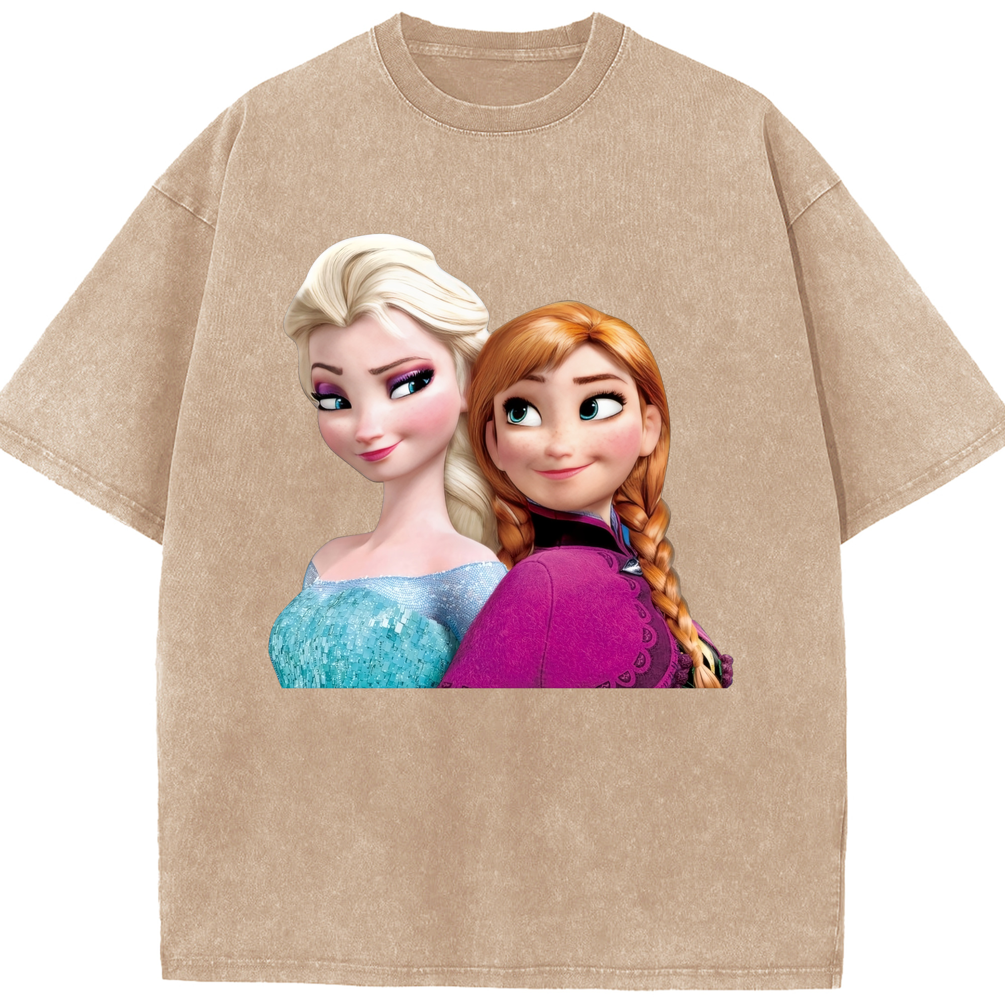 （画像用） アナと雪の女王 アンナ エルサ Frozen Anna Elsa 綿100% ヴィンテージ風 半袖Tシャツ（フロントプリント）