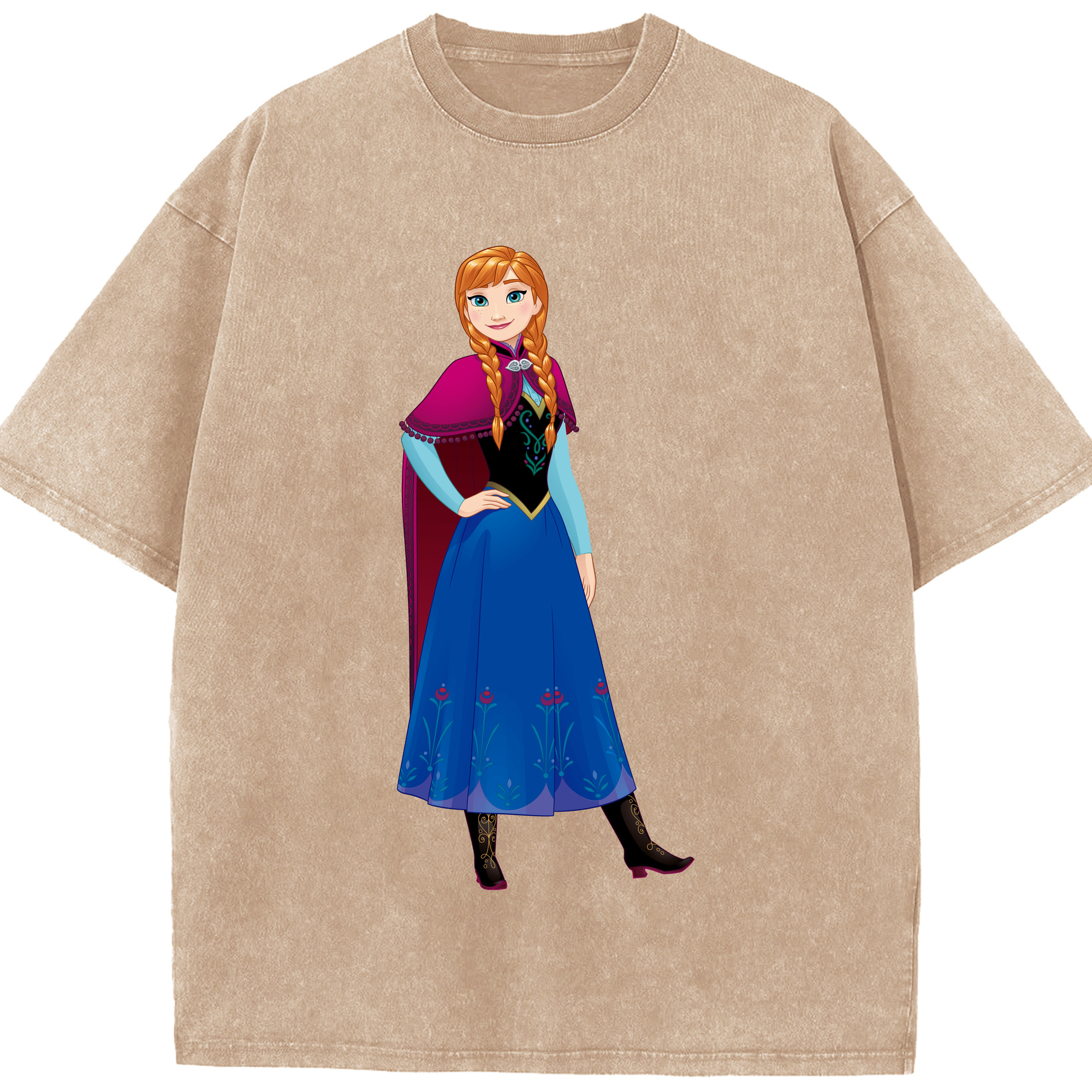 （画像用） アナと雪の女王 アンナ エルサ Frozen Anna Elsa 綿100% ヴィンテージ風 半袖Tシャツ（フロントプリント）