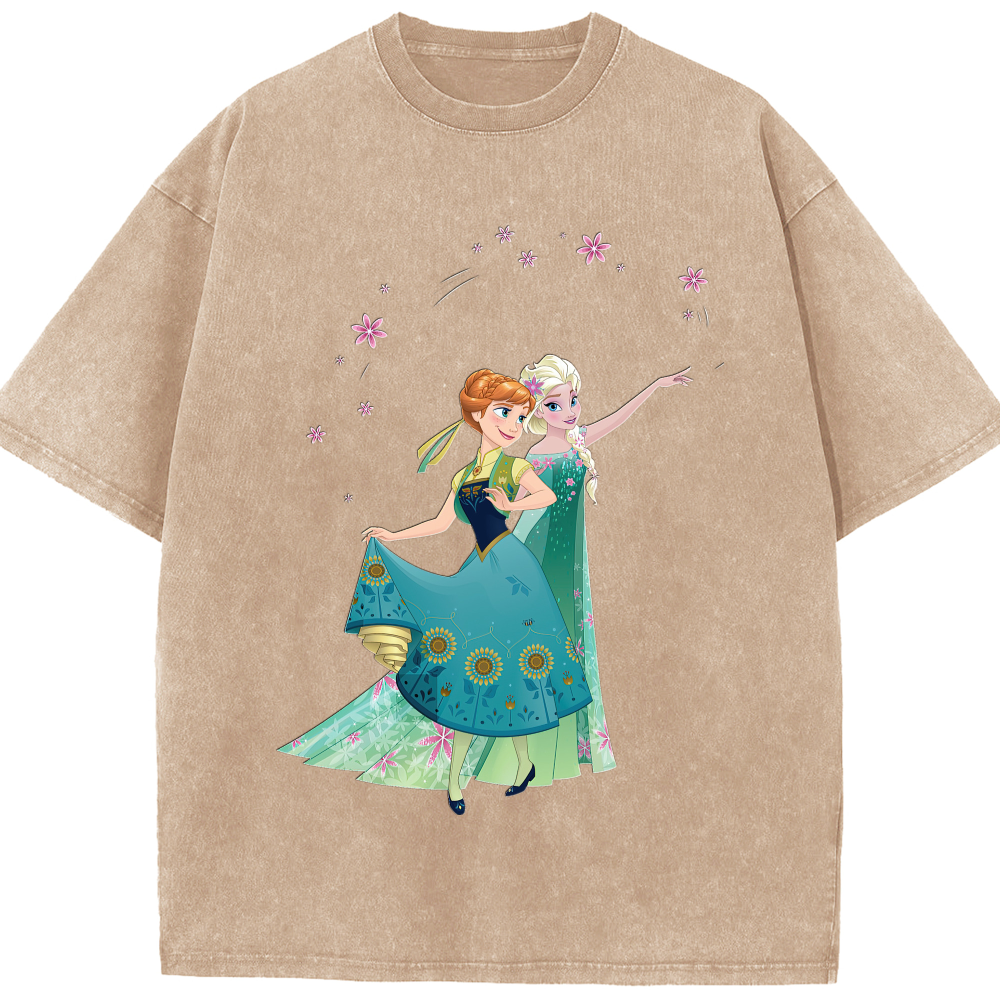 （画像用） アナと雪の女王 アンナ エルサ Frozen Anna Elsa 綿100% ヴィンテージ風 半袖Tシャツ（フロントプリント）