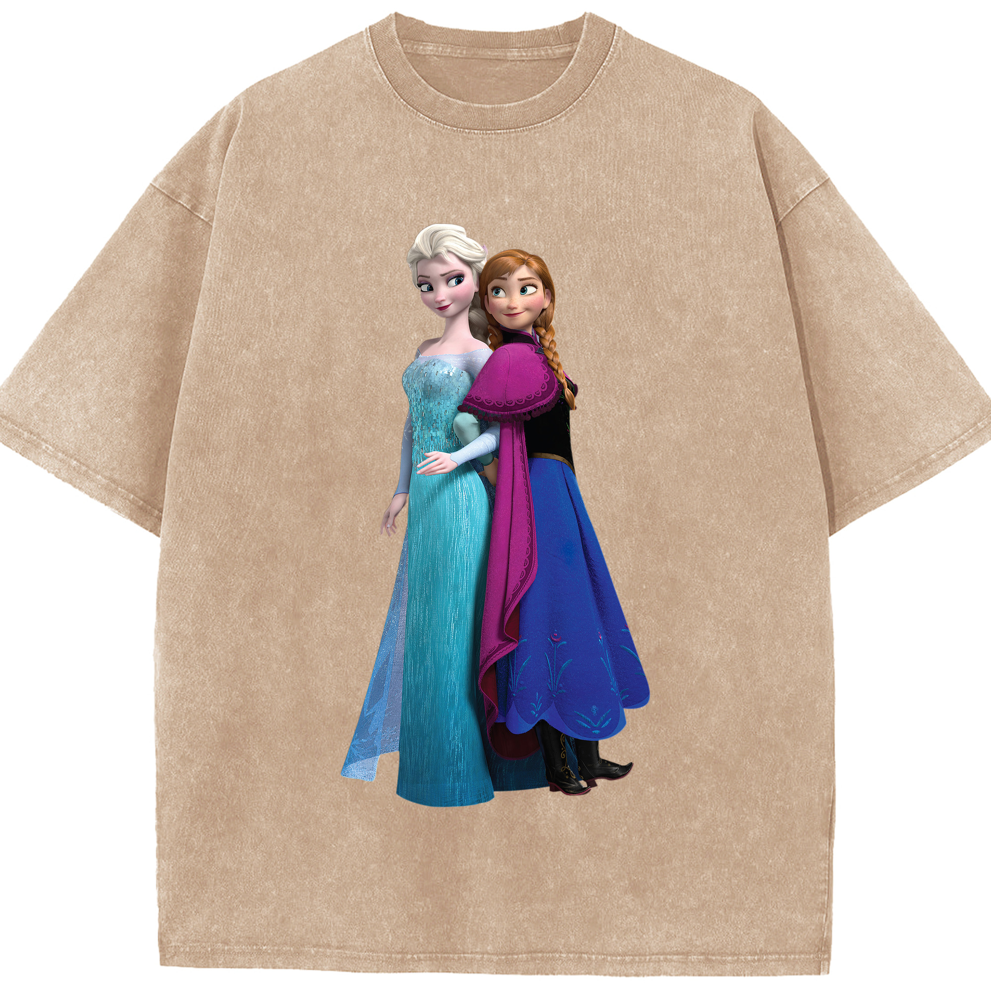 （画像用） アナと雪の女王 アンナ エルサ Frozen Anna Elsa 綿100% ヴィンテージ風 半袖Tシャツ（フロントプリント）