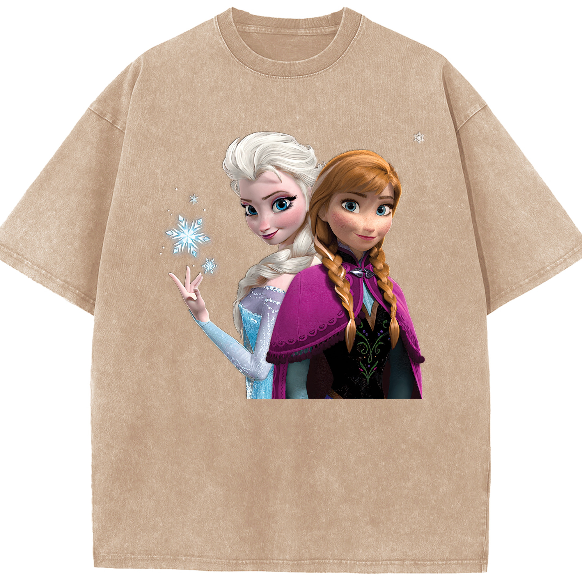 （画像用） アナと雪の女王 アンナ エルサ Frozen Anna Elsa 綿100% ヴィンテージ風 半袖Tシャツ（フロントプリント）