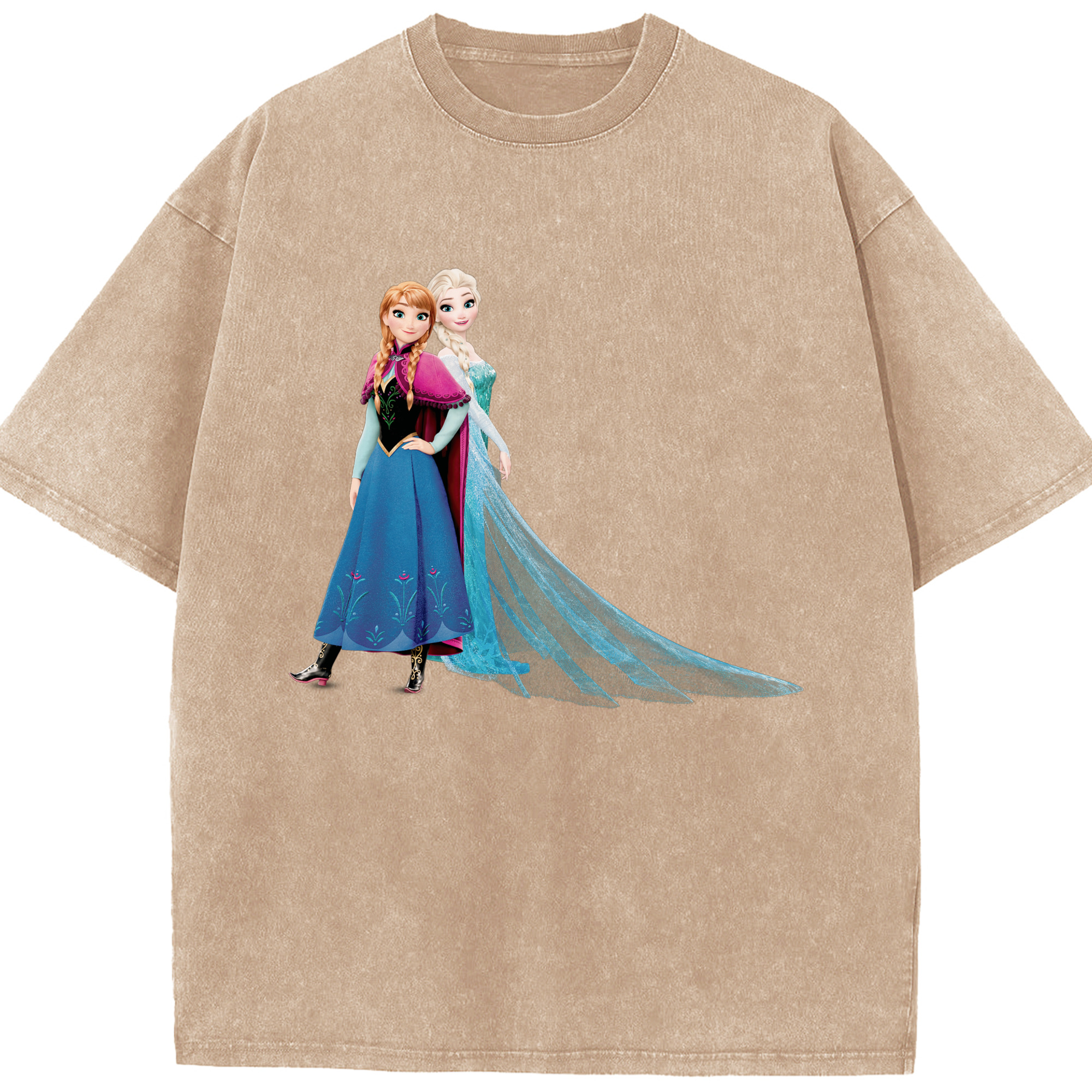 （画像用） アナと雪の女王 アンナ エルサ Frozen Anna Elsa 綿100% ヴィンテージ風 半袖Tシャツ（フロントプリント）