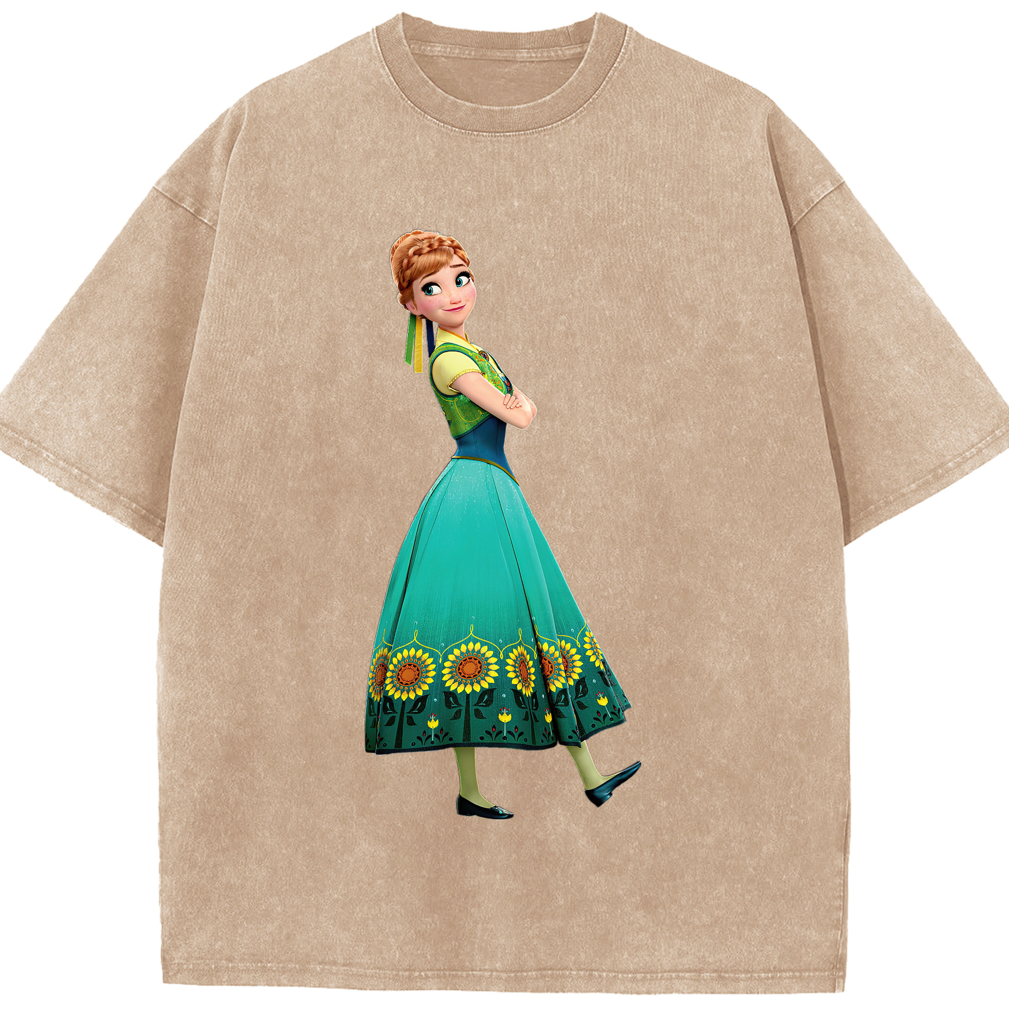 （画像用） アナと雪の女王 アンナ エルサ Frozen Anna Elsa 綿100% ヴィンテージ風 半袖Tシャツ（フロントプリント）