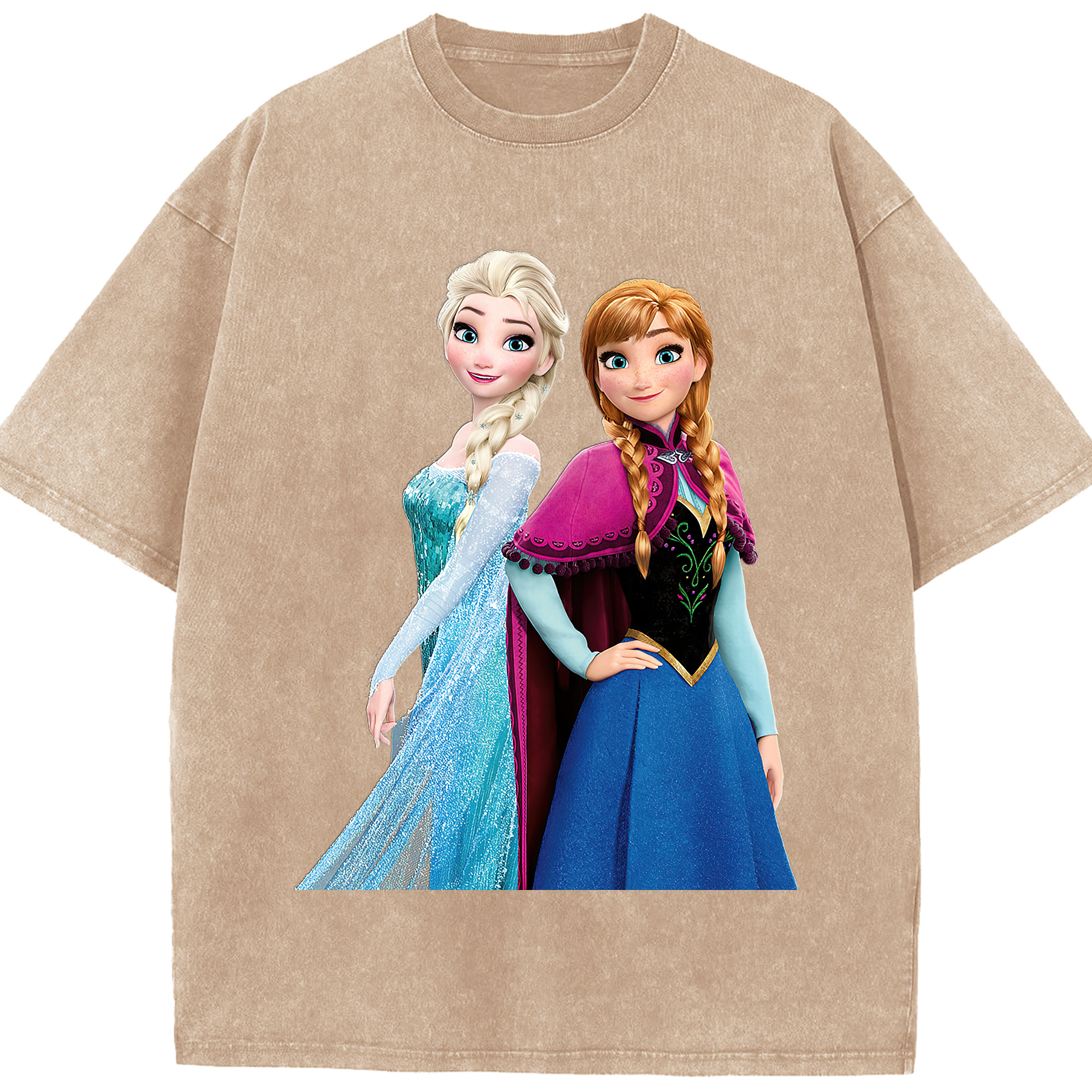 （画像用） アナと雪の女王 アンナ エルサ Frozen Anna Elsa 綿100% ヴィンテージ風 半袖Tシャツ（フロントプリント）