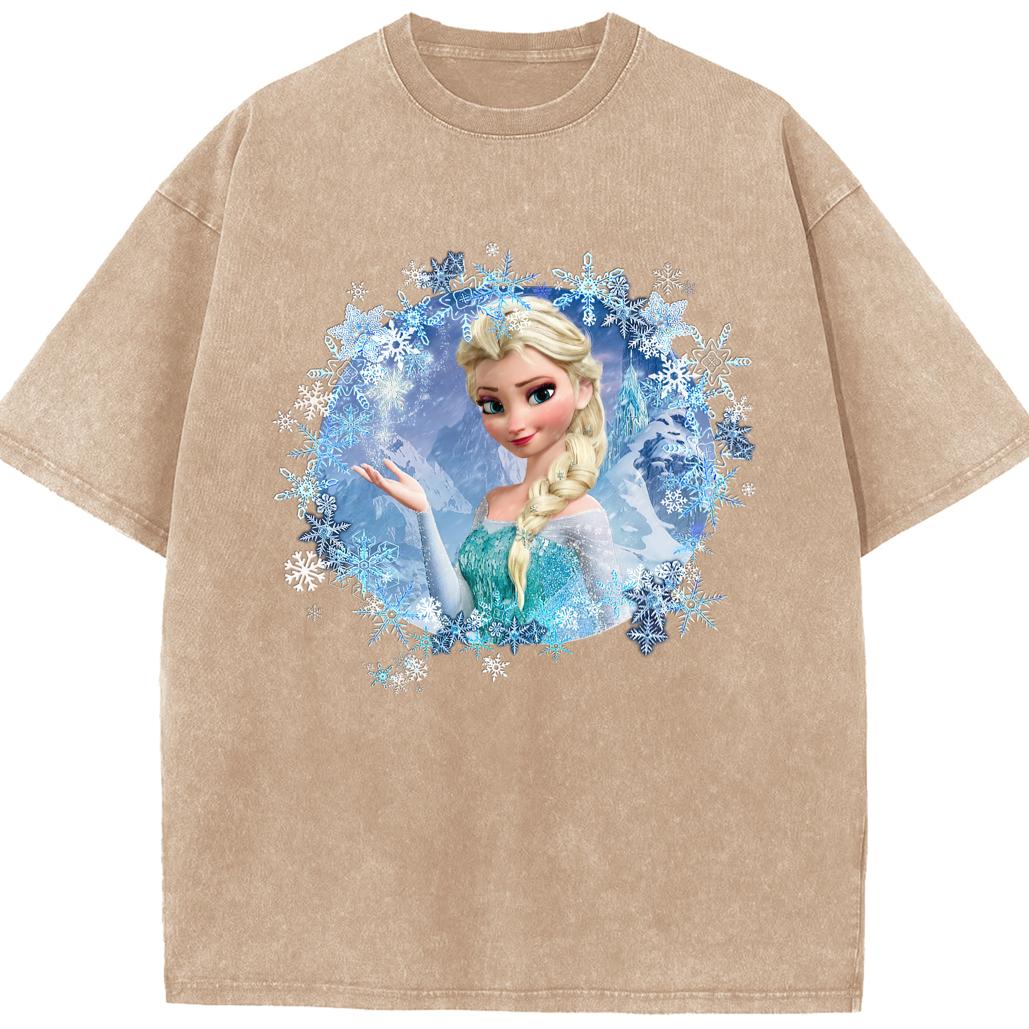 （画像用） アナと雪の女王 アンナ エルサ Frozen Anna Elsa 綿100% ヴィンテージ風 半袖Tシャツ（フロントプリント）
