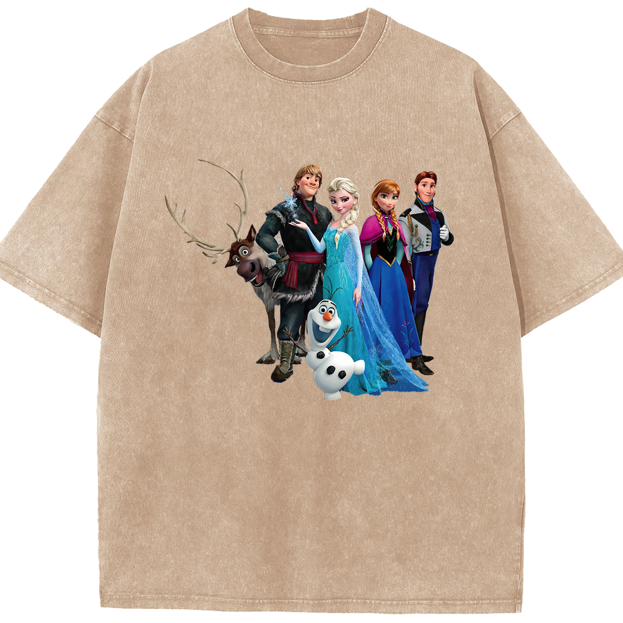（画像用） アナと雪の女王 アンナ エルサ Frozen Anna Elsa 綿100% ヴィンテージ風 半袖Tシャツ（フロントプリント）