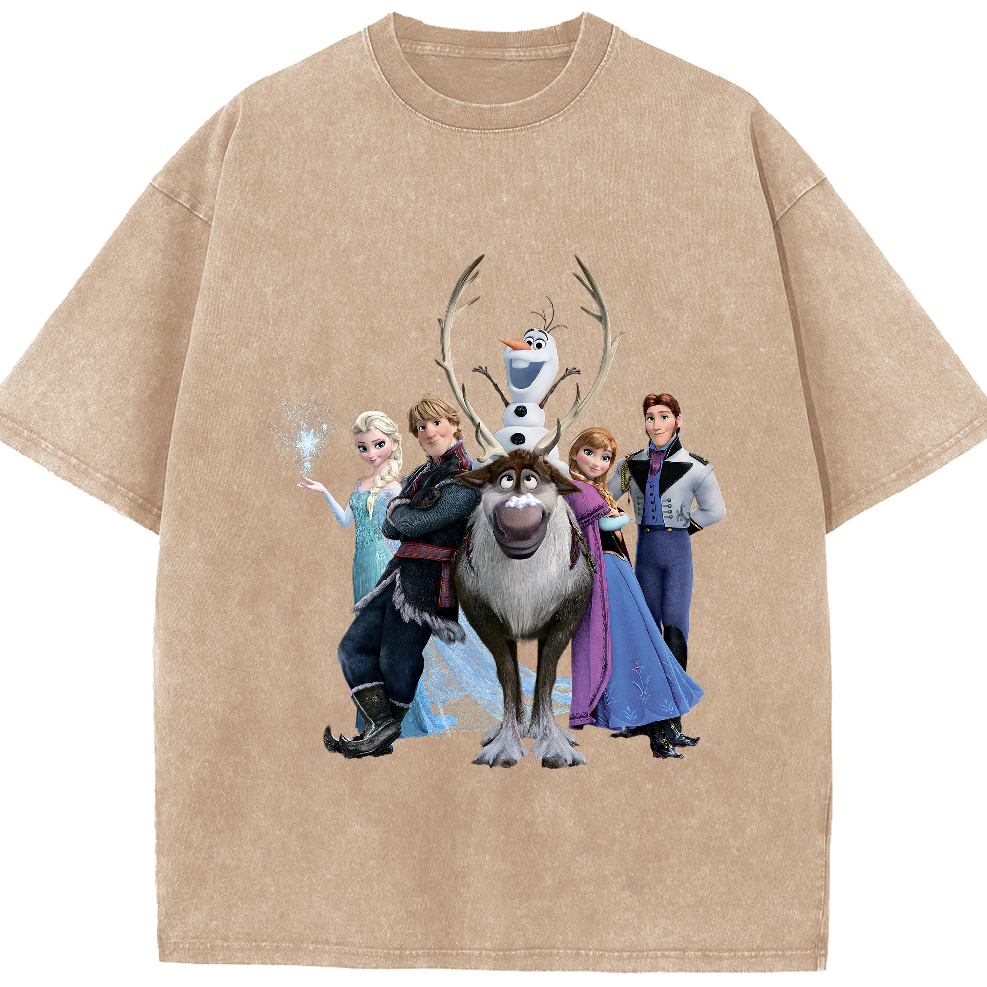 （画像用） アナと雪の女王 アンナ エルサ Frozen Anna Elsa 綿100% ヴィンテージ風 半袖Tシャツ（フロントプリント）