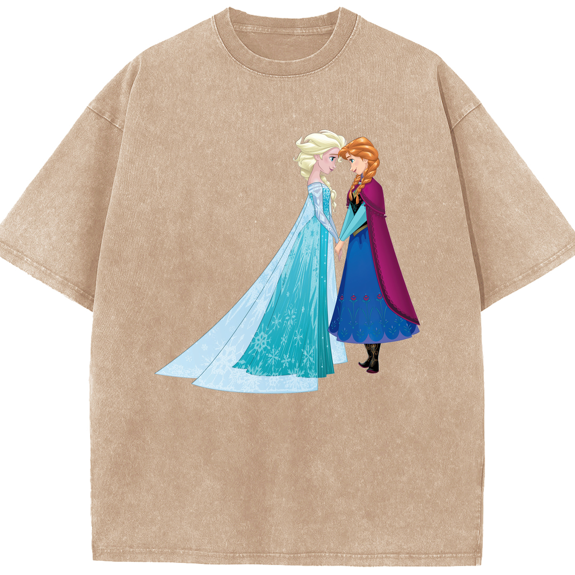 （画像用） アナと雪の女王 アンナ エルサ Frozen Anna Elsa 綿100% ヴィンテージ風 半袖Tシャツ（フロントプリント）