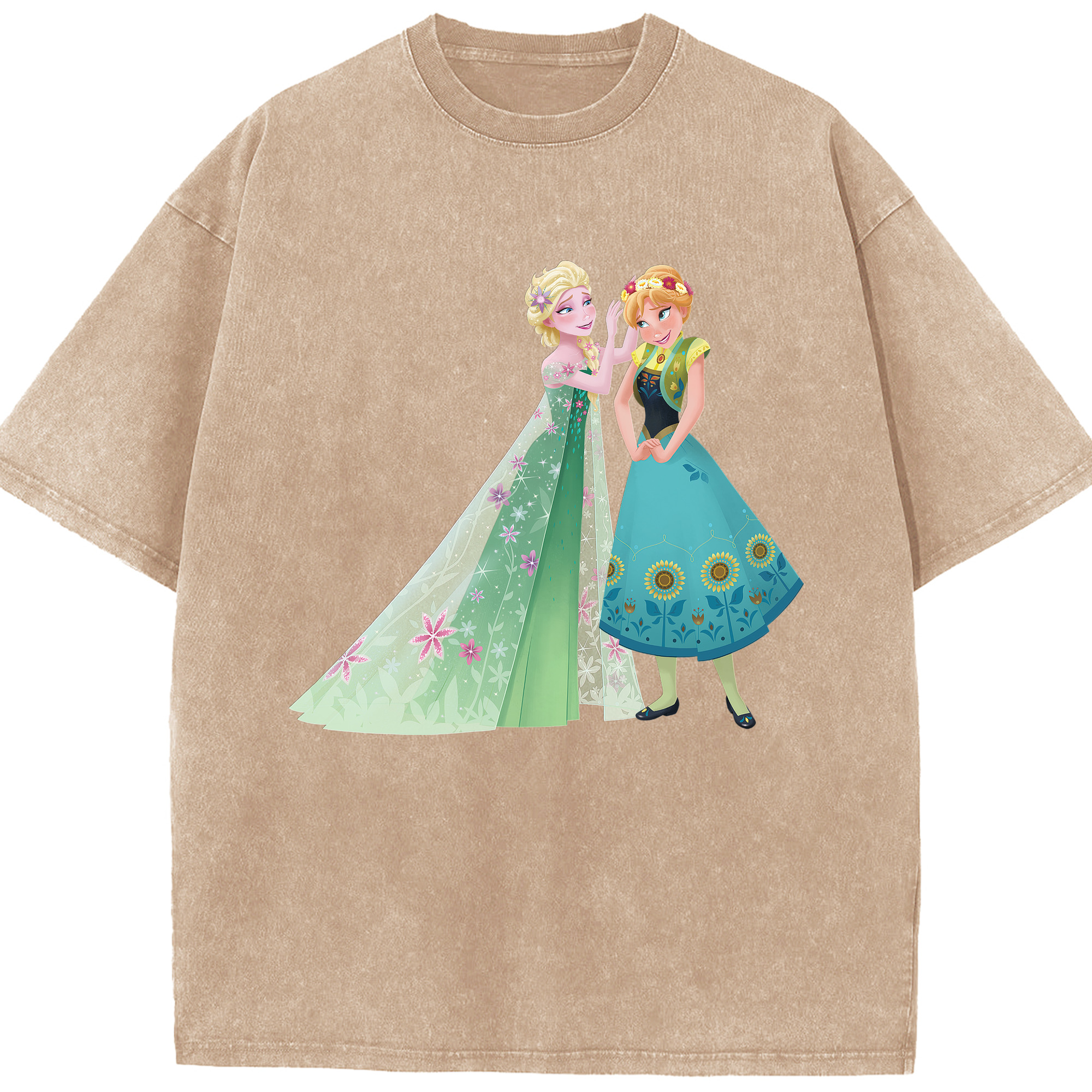 （画像用） アナと雪の女王 アンナ エルサ Frozen Anna Elsa 綿100% ヴィンテージ風 半袖Tシャツ（フロントプリント）