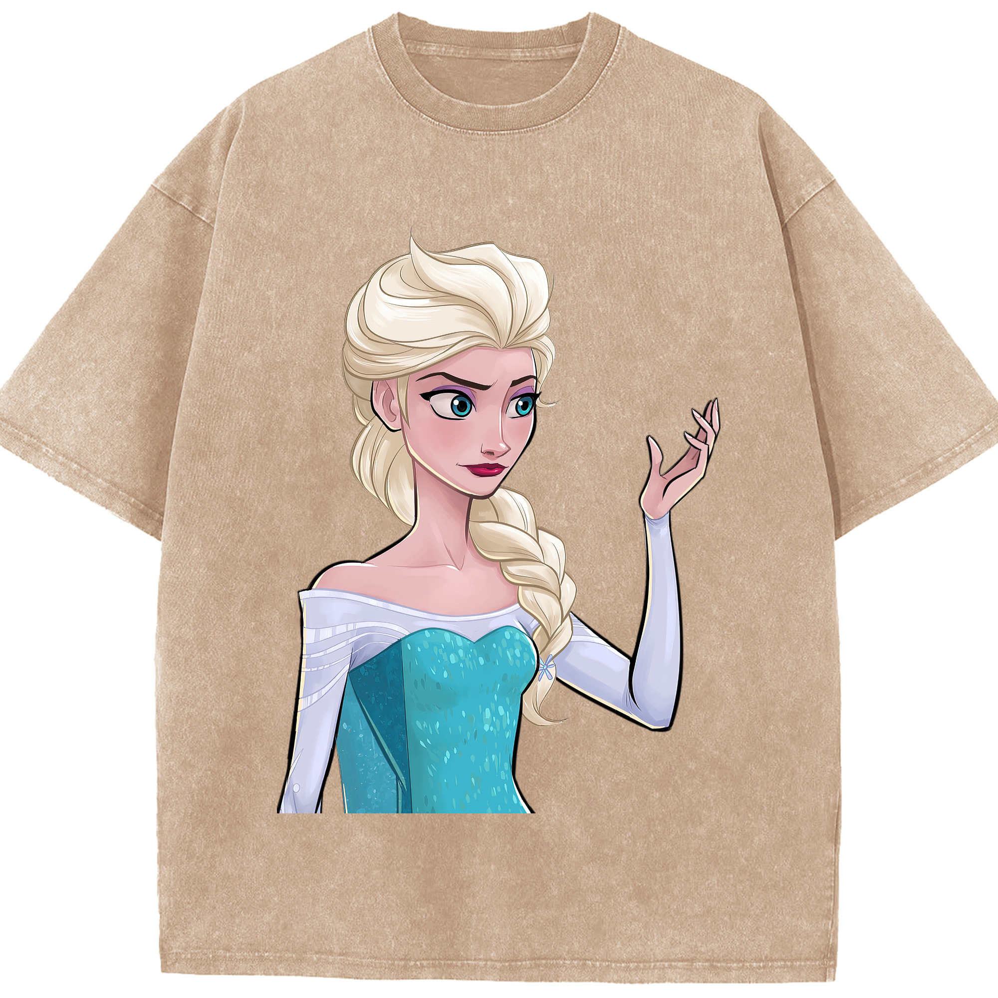 （画像用） アナと雪の女王 アンナ エルサ Frozen Anna Elsa 綿100% ヴィンテージ風 半袖Tシャツ（フロントプリント）