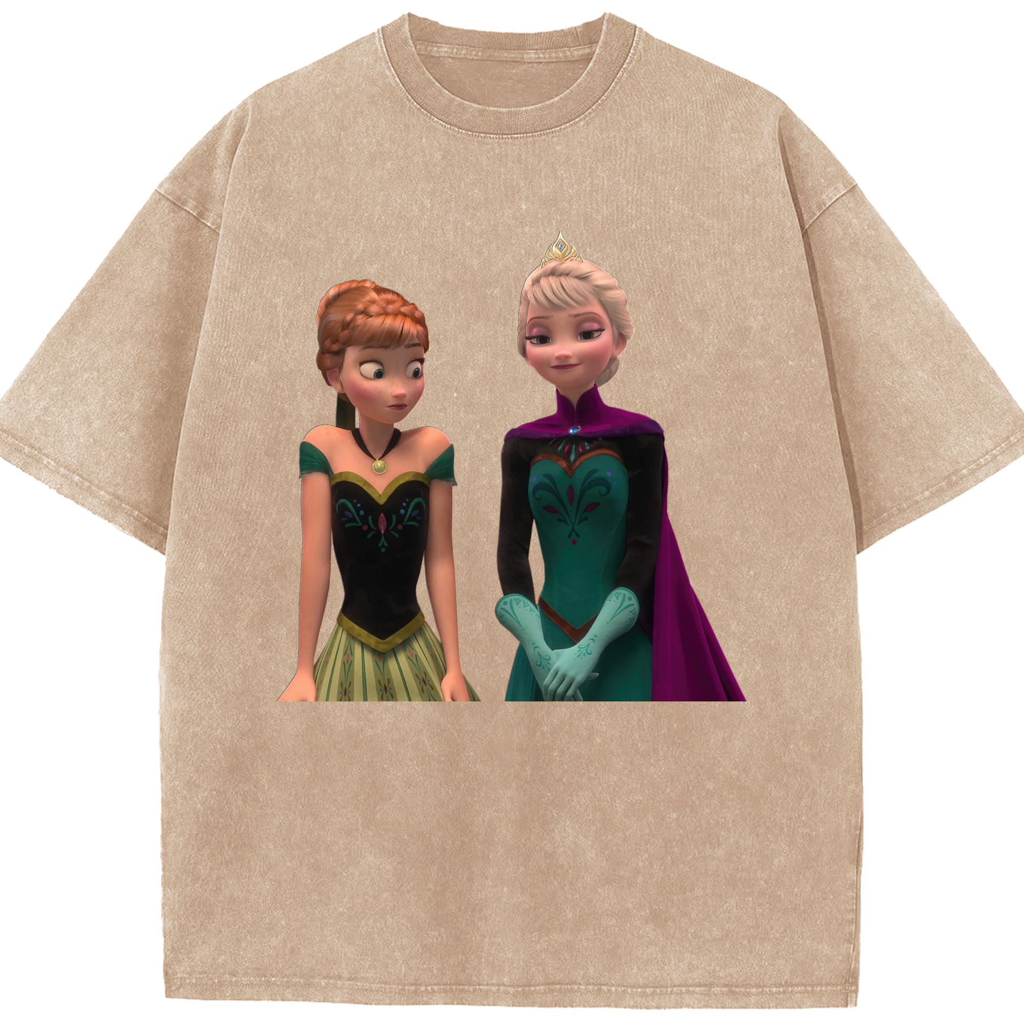（画像用） アナと雪の女王 アンナ エルサ Frozen Anna Elsa 綿100% ヴィンテージ風 半袖Tシャツ（フロントプリント）