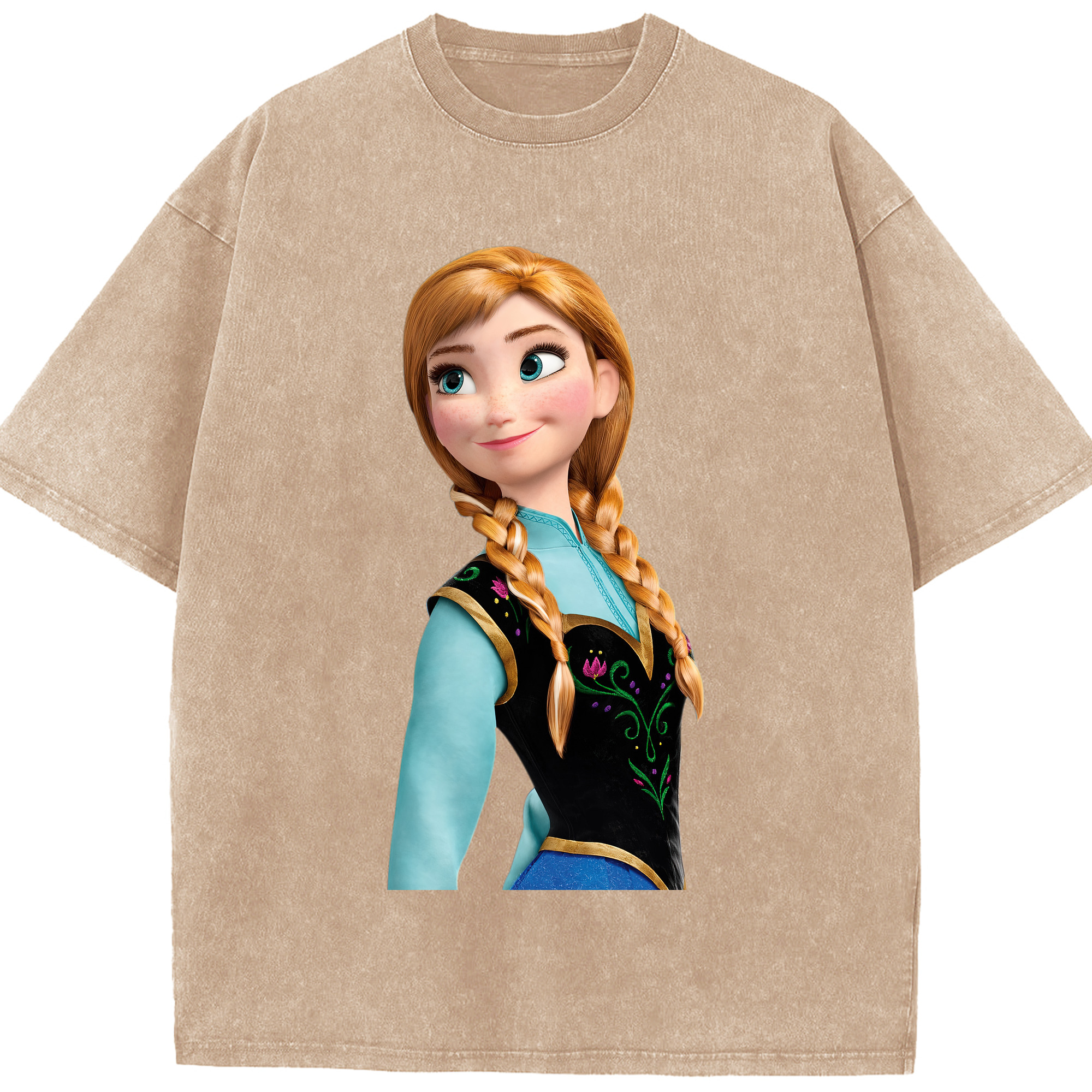 （画像用） アナと雪の女王 アンナ エルサ Frozen Anna Elsa 綿100% ヴィンテージ風 半袖Tシャツ（フロントプリント）