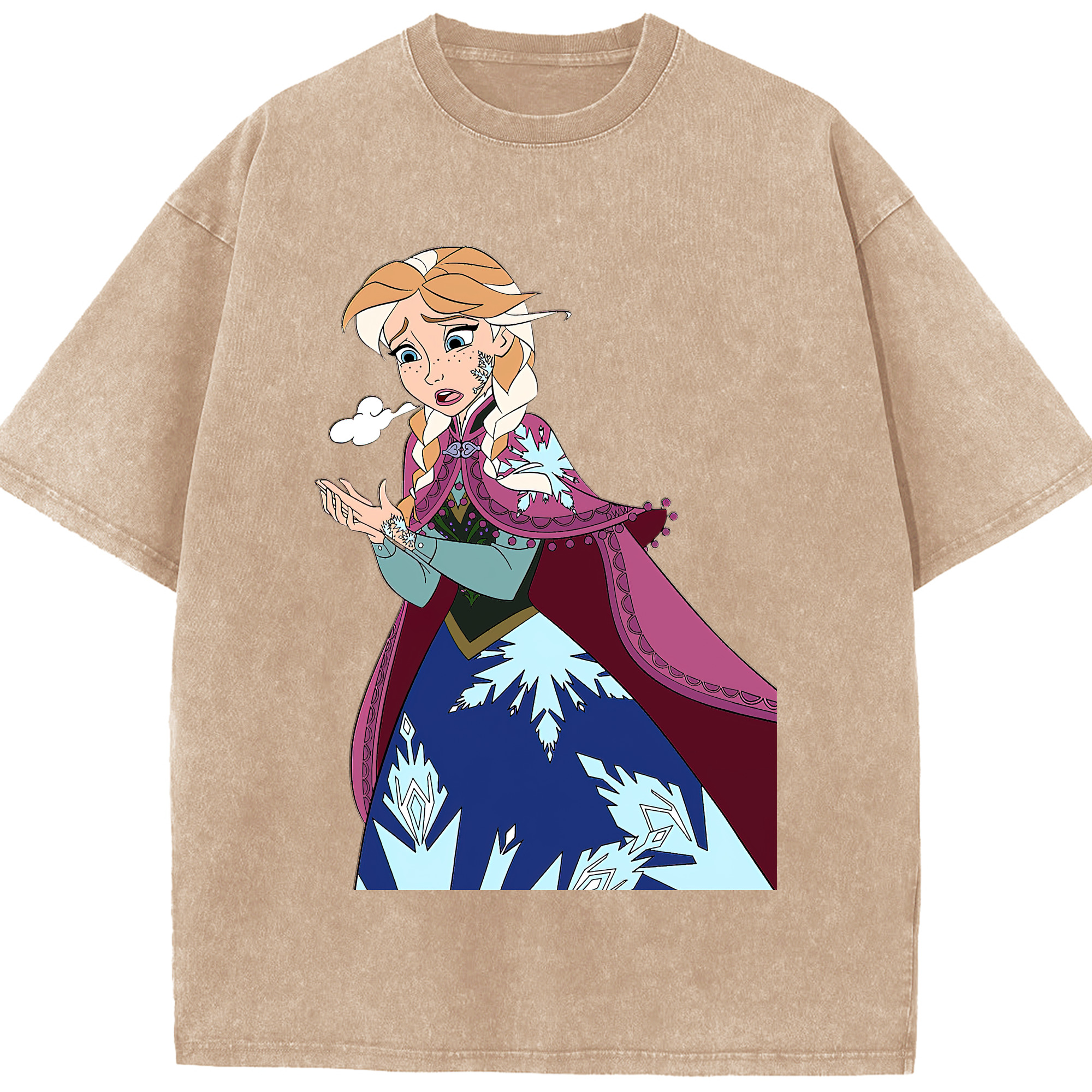 （画像用） アナと雪の女王 アンナ エルサ Frozen Anna Elsa 綿100% ヴィンテージ風 半袖Tシャツ（フロントプリント）
