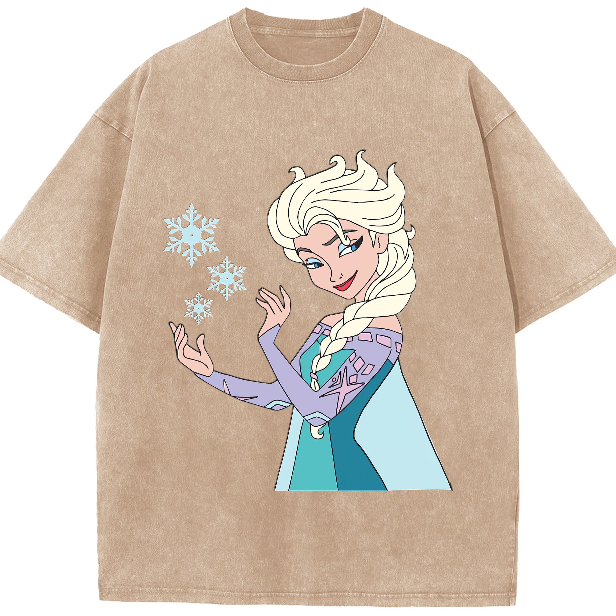 （画像用） アナと雪の女王 アンナ エルサ Frozen Anna Elsa 綿100% ヴィンテージ風 半袖Tシャツ（フロントプリント）