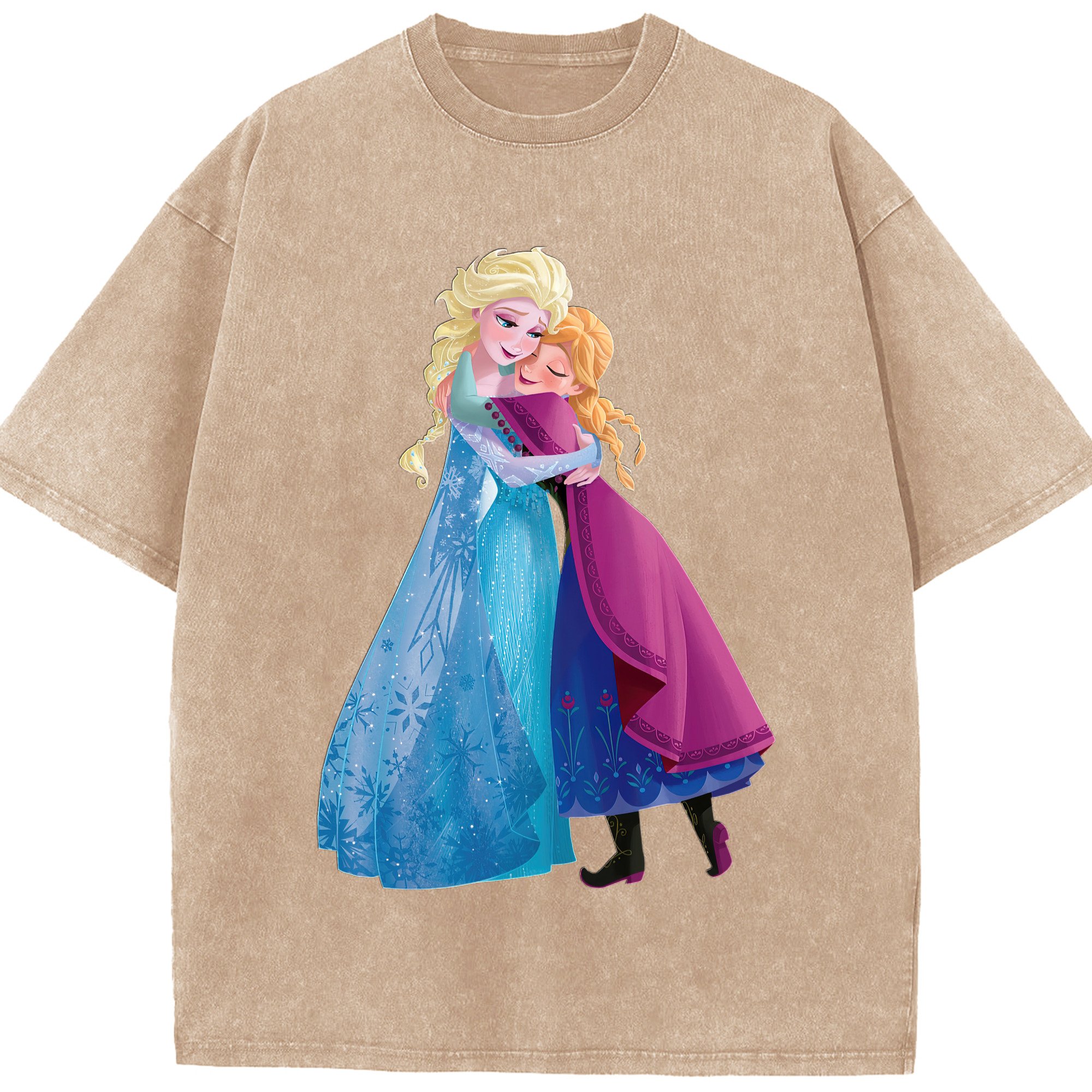 （画像用） アナと雪の女王 アンナ エルサ Frozen Anna Elsa 綿100% ヴィンテージ風 半袖Tシャツ（フロントプリント）