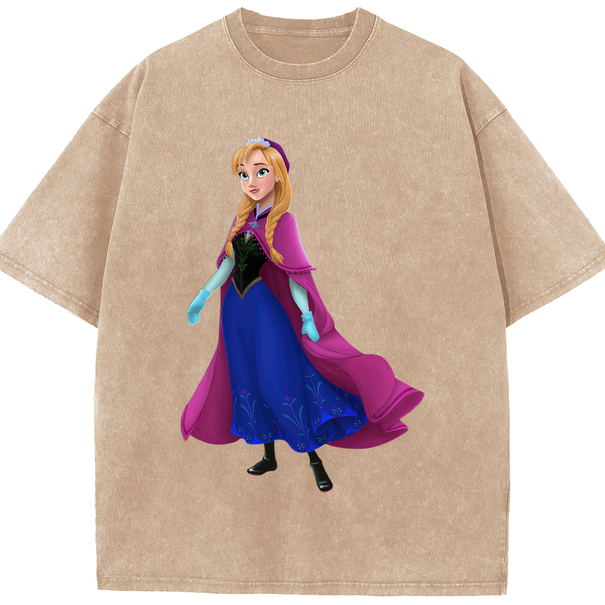 （画像用） アナと雪の女王 アンナ エルサ Frozen Anna Elsa 綿100% ヴィンテージ風 半袖Tシャツ（フロントプリント）