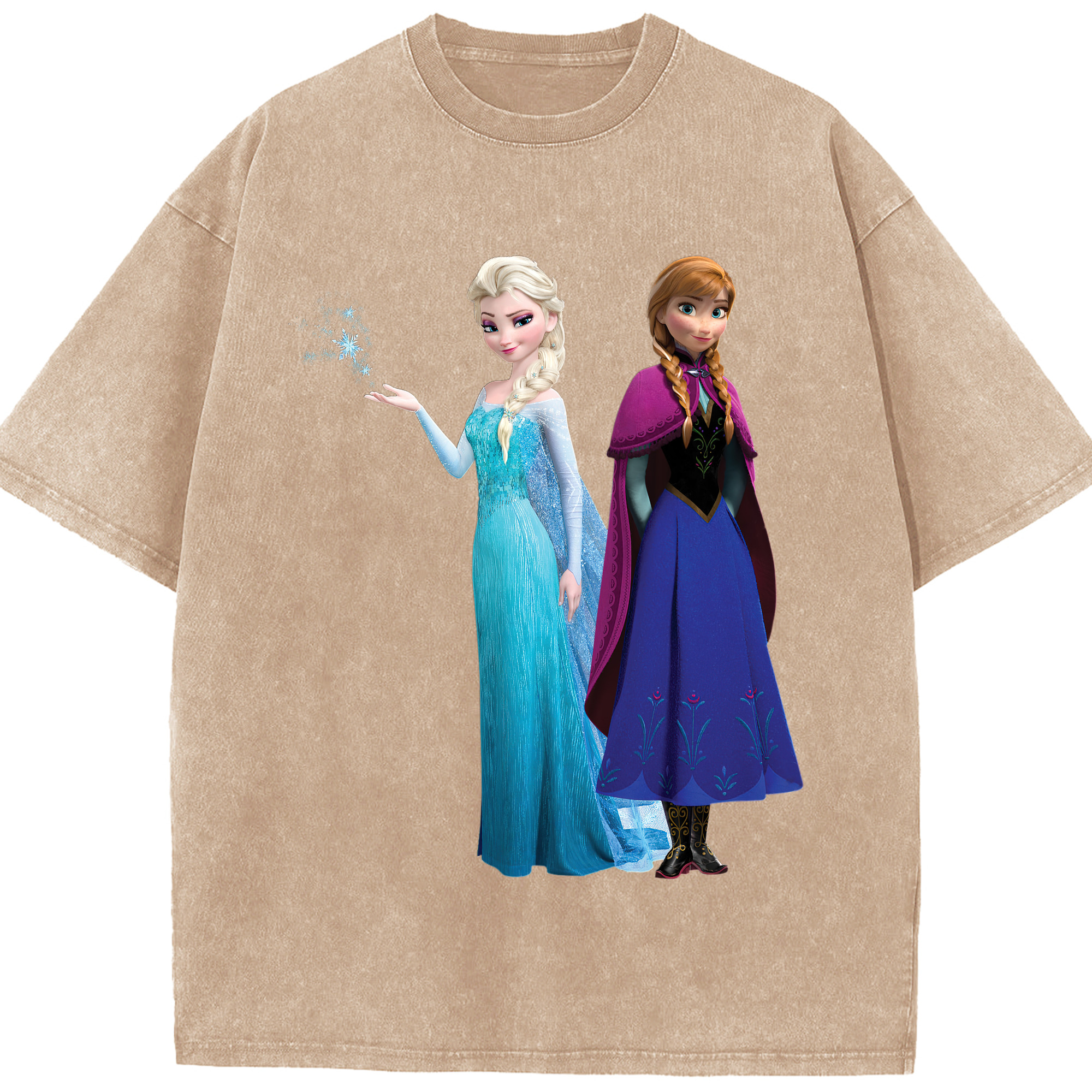 （画像用） アナと雪の女王 アンナ エルサ Frozen Anna Elsa 綿100% ヴィンテージ風 半袖Tシャツ（フロントプリント）