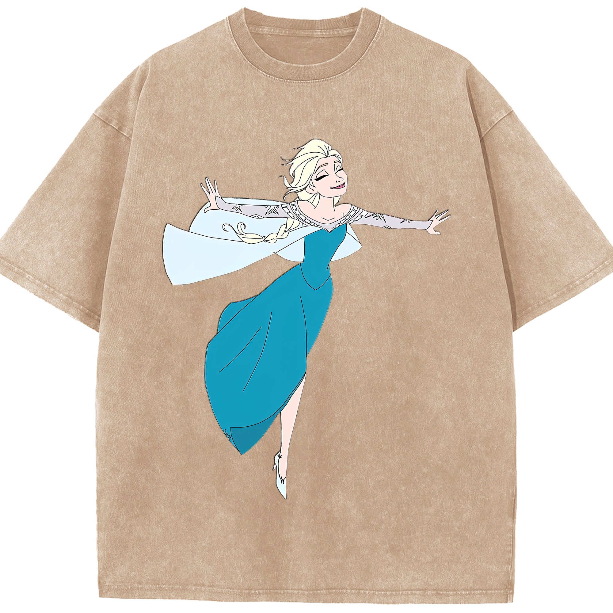 （画像用） アナと雪の女王 アンナ エルサ Frozen Anna Elsa 綿100% ヴィンテージ風 半袖Tシャツ（フロントプリント）