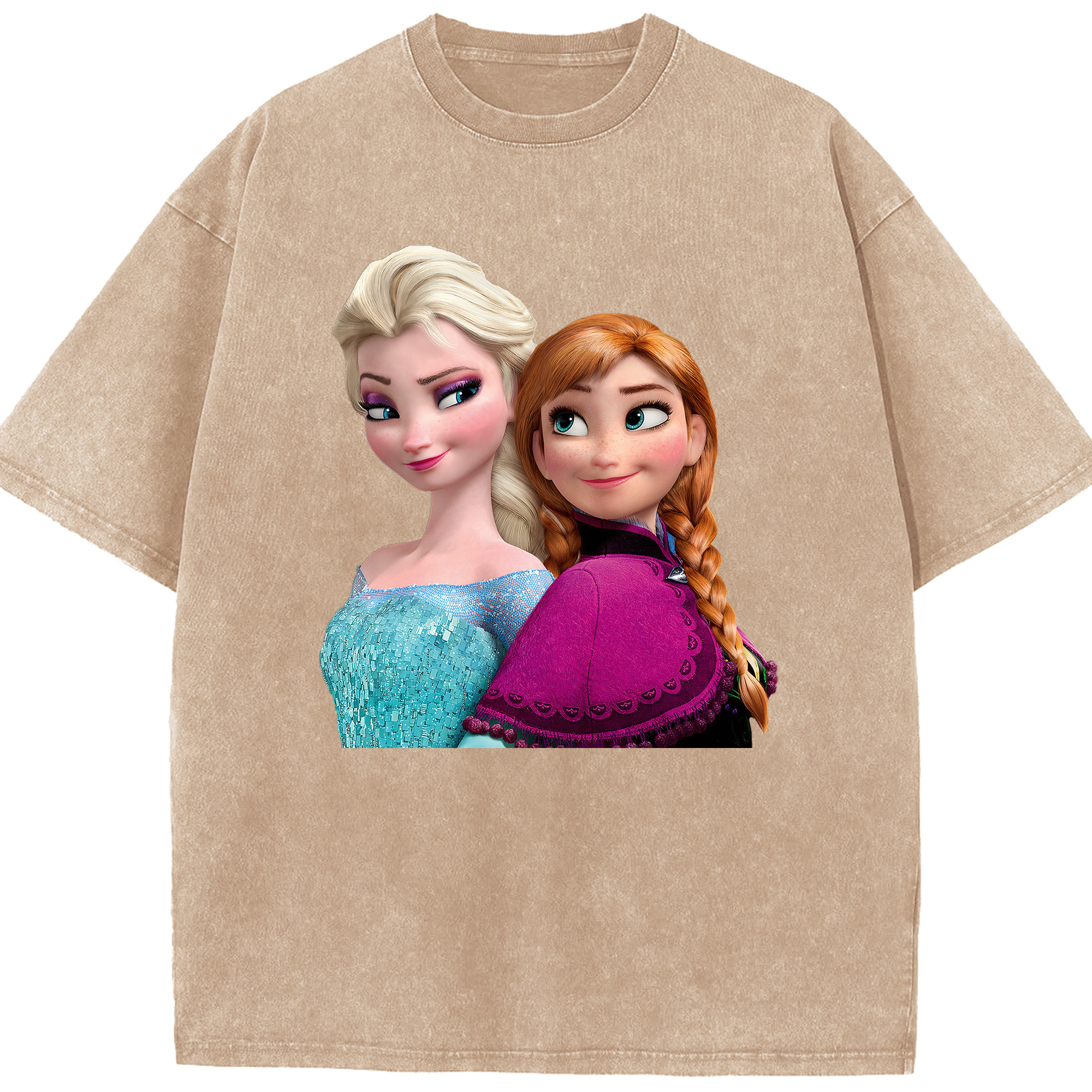 （画像用） アナと雪の女王 アンナ エルサ Frozen Anna Elsa 綿100% ヴィンテージ風 半袖Tシャツ（フロントプリント）
