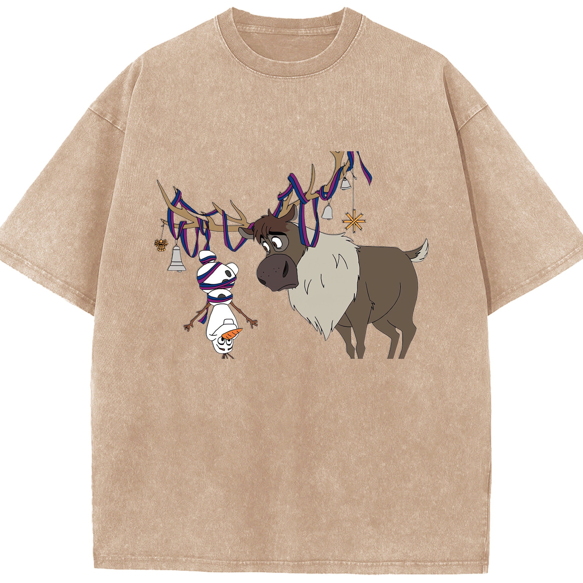 （画像用） アナと雪の女王 アンナ エルサ Frozen Anna Elsa 綿100% ヴィンテージ風 半袖Tシャツ（フロントプリント）