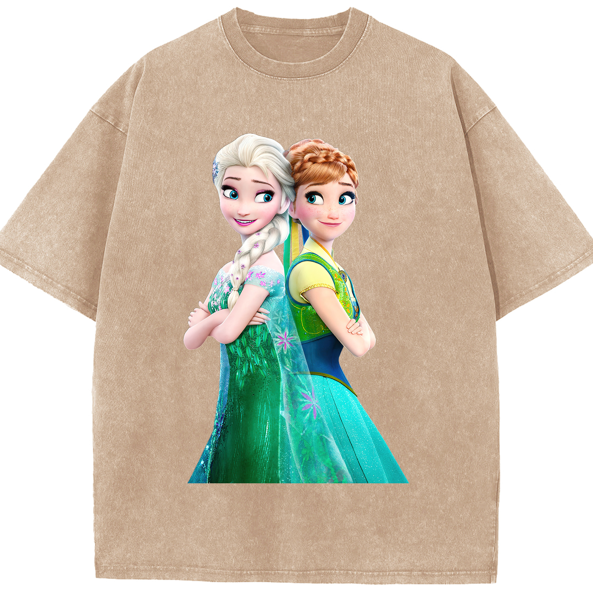 （画像用） アナと雪の女王 アンナ エルサ Frozen Anna Elsa 綿100% ヴィンテージ風 半袖Tシャツ（フロントプリント）