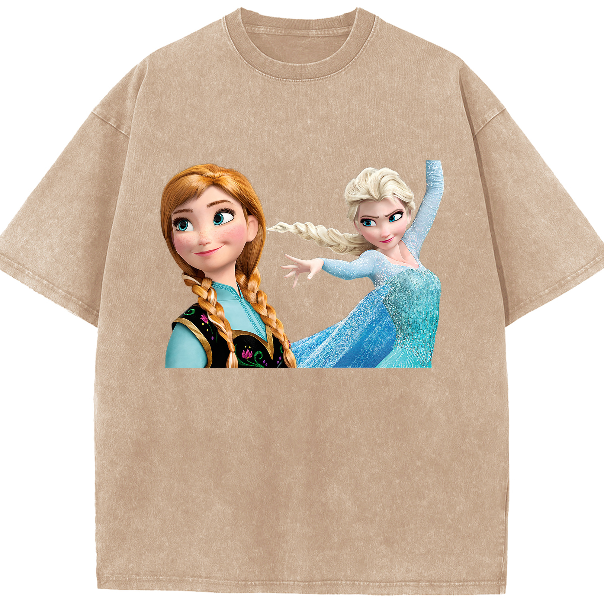 （画像用） アナと雪の女王 アンナ エルサ Frozen Anna Elsa 綿100% ヴィンテージ風 半袖Tシャツ（フロントプリント）