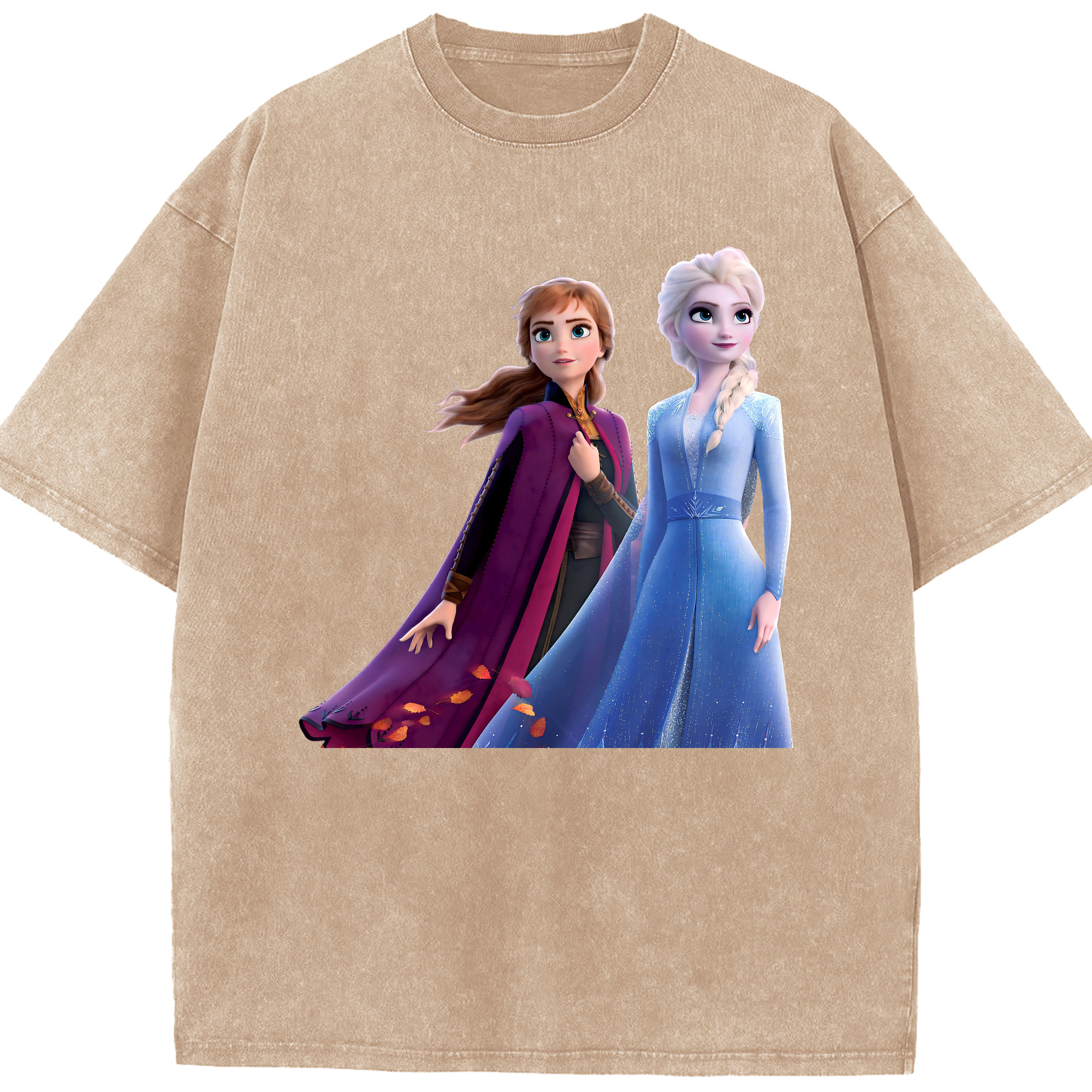 （画像用） アナと雪の女王 アンナ エルサ Frozen Anna Elsa 綿100% ヴィンテージ風 半袖Tシャツ（フロントプリント）