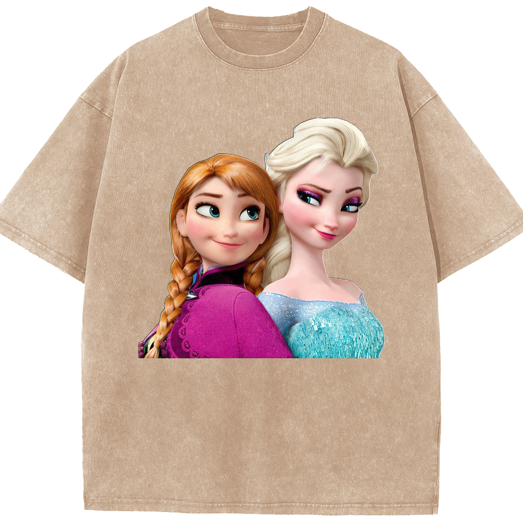 （画像用） アナと雪の女王 アンナ エルサ Frozen Anna Elsa 綿100% ヴィンテージ風 半袖Tシャツ（フロントプリント）