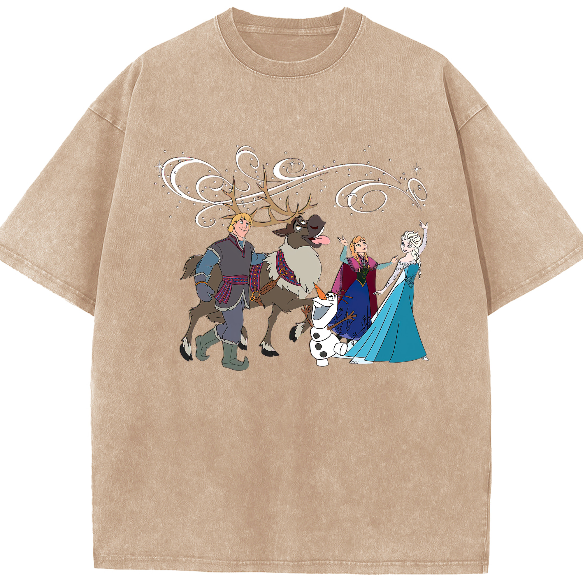 （画像用） アナと雪の女王 アンナ エルサ Frozen Anna Elsa 綿100% ヴィンテージ風 半袖Tシャツ（フロントプリント）