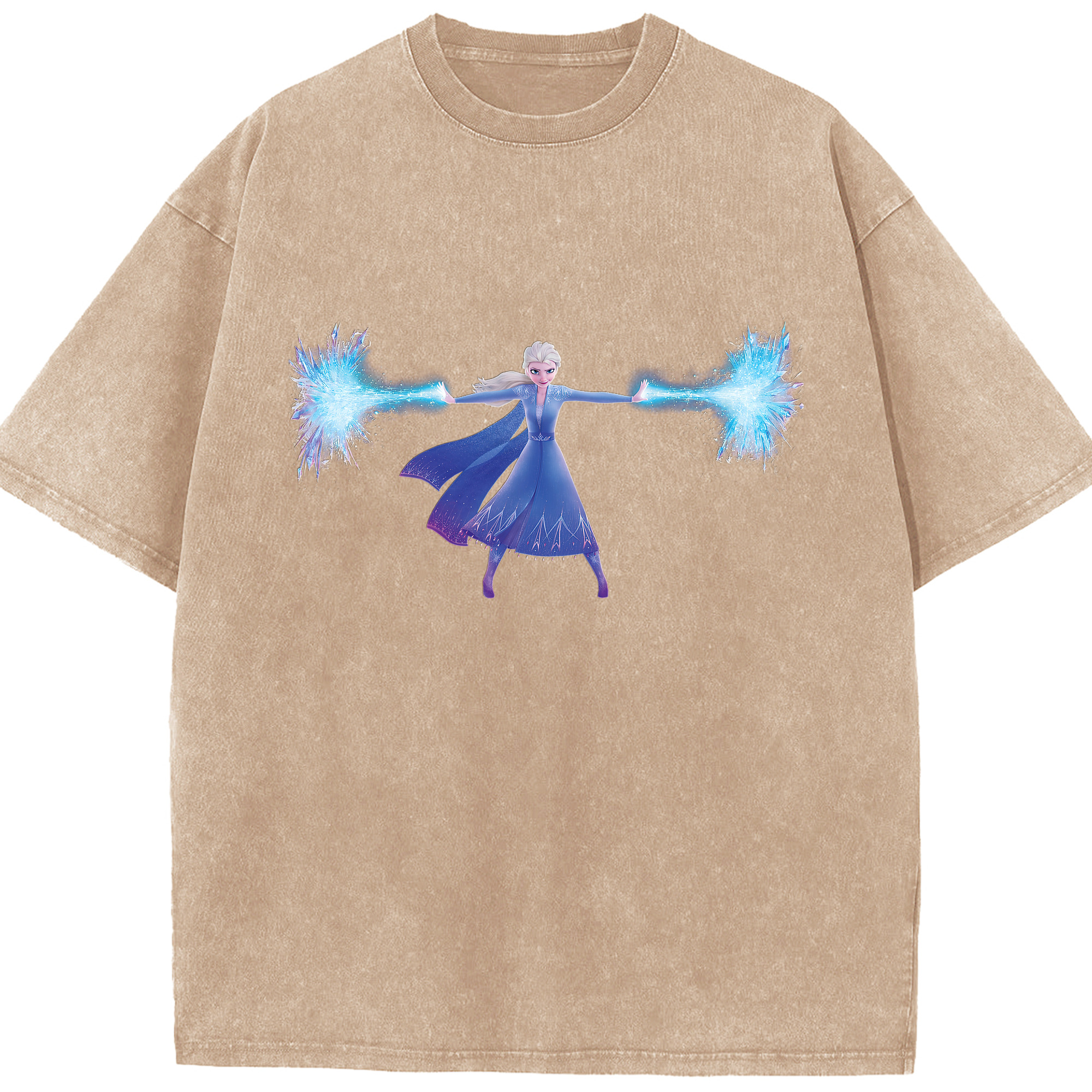 （画像用） アナと雪の女王 アンナ エルサ Frozen Anna Elsa 綿100% ヴィンテージ風 半袖Tシャツ（フロントプリント）