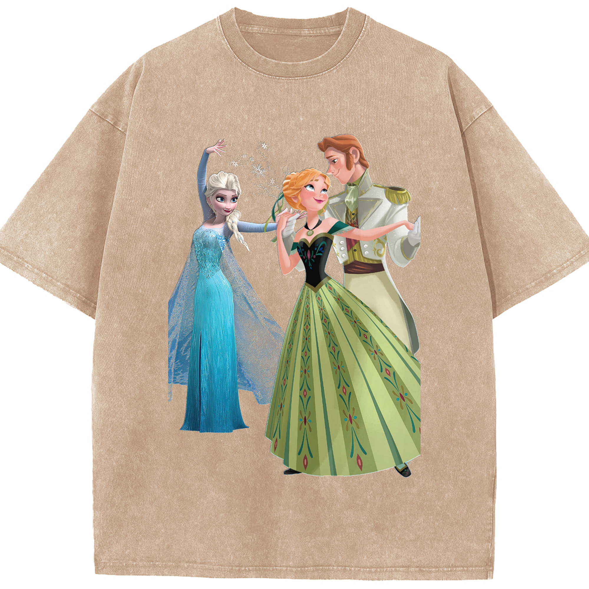 （画像用） アナと雪の女王 アンナ エルサ Frozen Anna Elsa 綿100% ヴィンテージ風 半袖Tシャツ（フロントプリント）