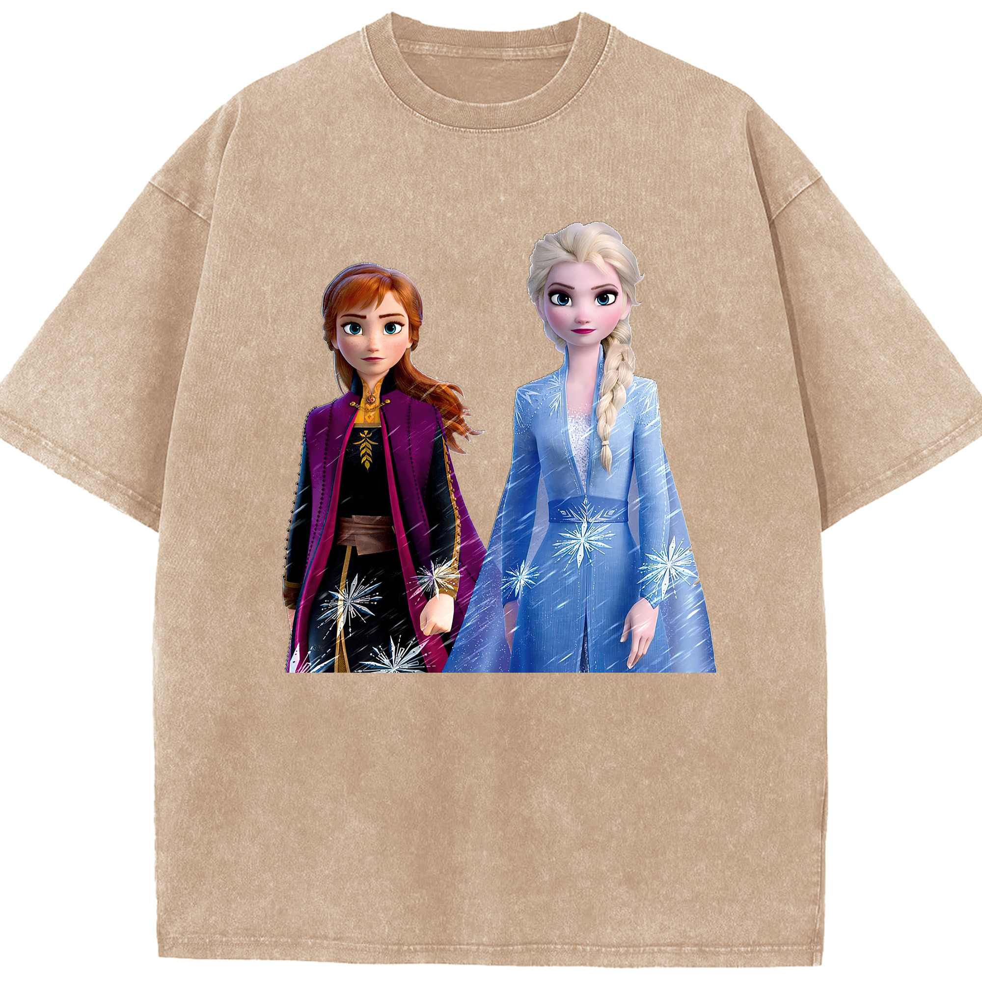 （画像用） アナと雪の女王 アンナ エルサ Frozen Anna Elsa 綿100% ヴィンテージ風 半袖Tシャツ（フロントプリント）