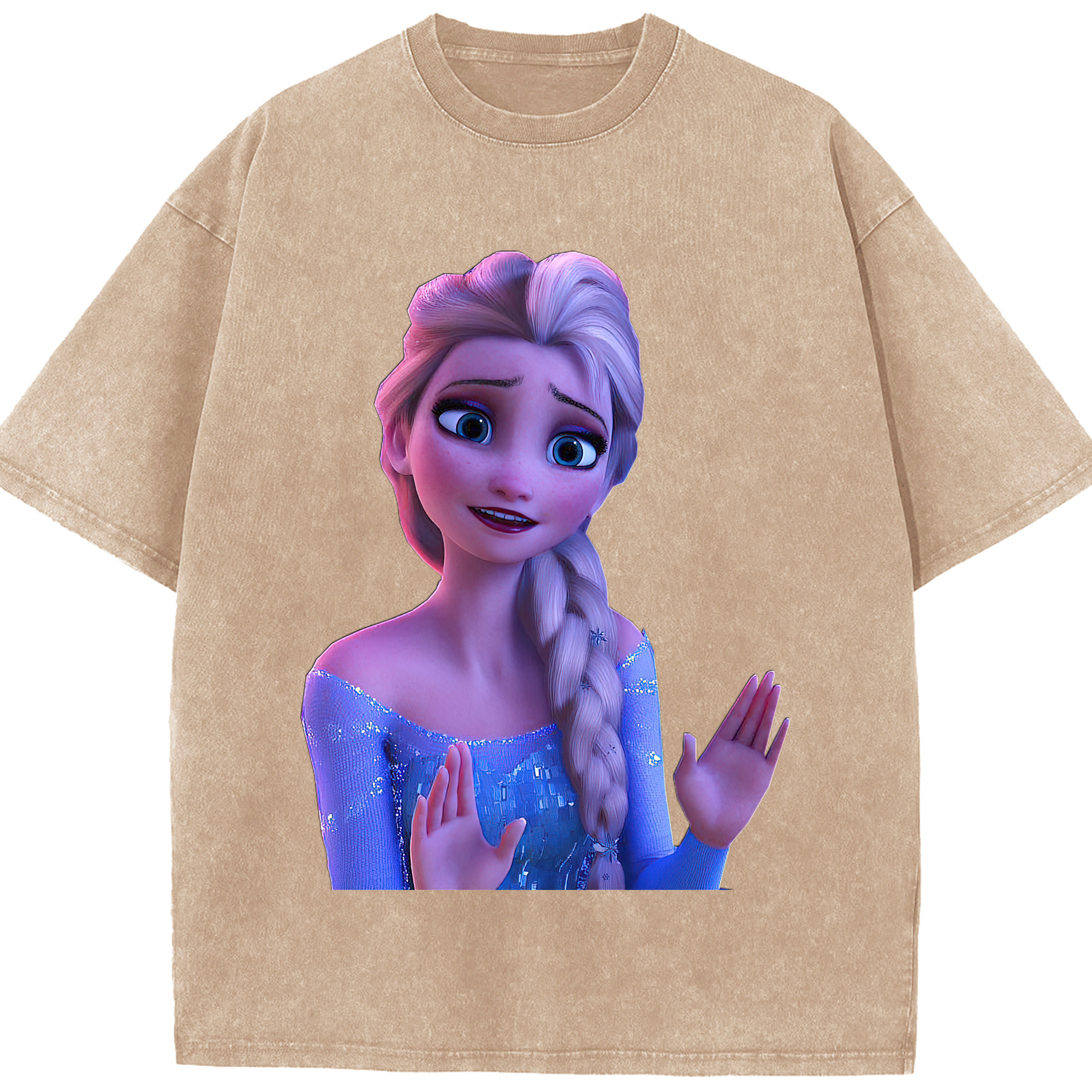 （画像用） アナと雪の女王 アンナ エルサ Frozen Anna Elsa 綿100% ヴィンテージ風 半袖Tシャツ（フロントプリント）