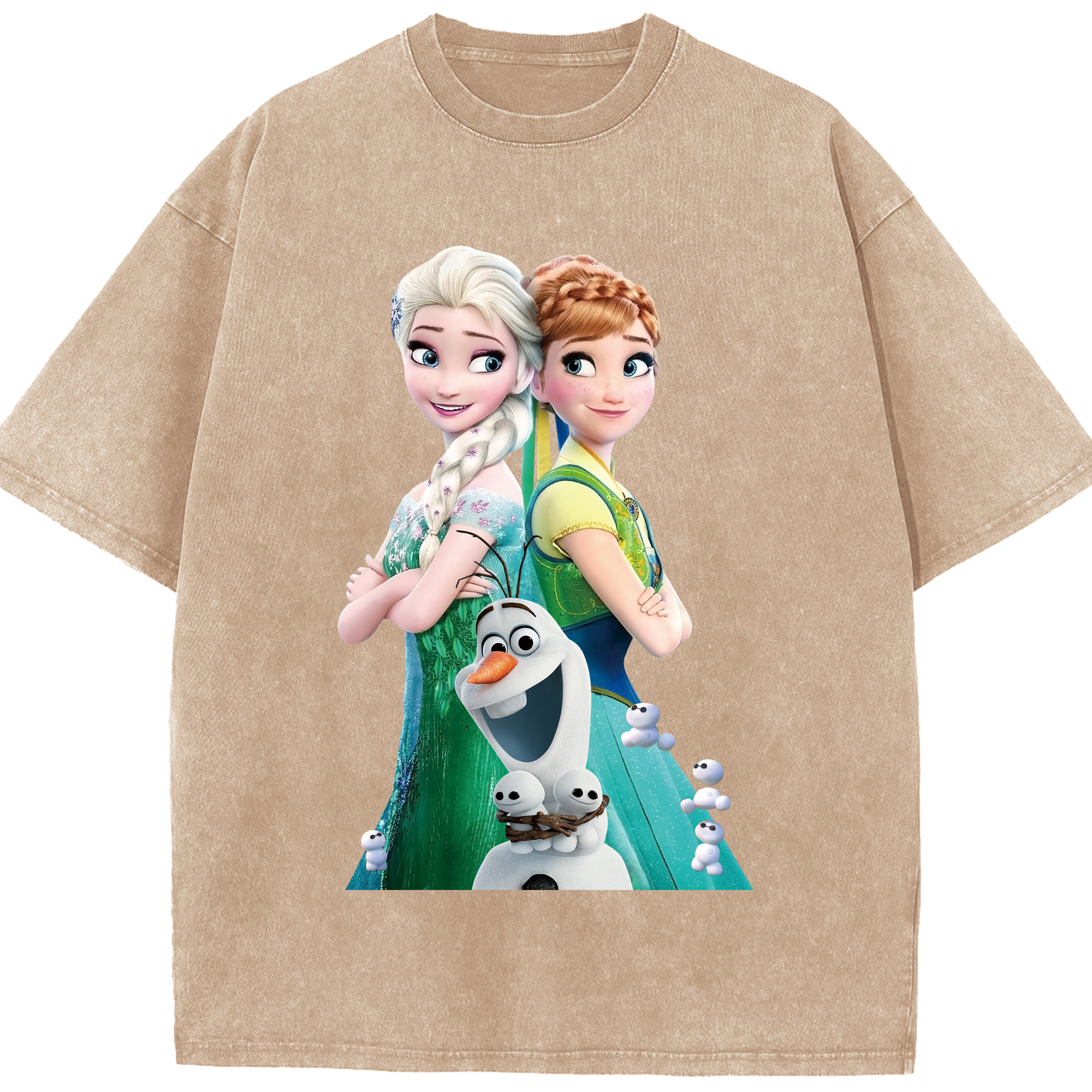 （画像用） アナと雪の女王 アンナ エルサ Frozen Anna Elsa 綿100% ヴィンテージ風 半袖Tシャツ（フロントプリント）