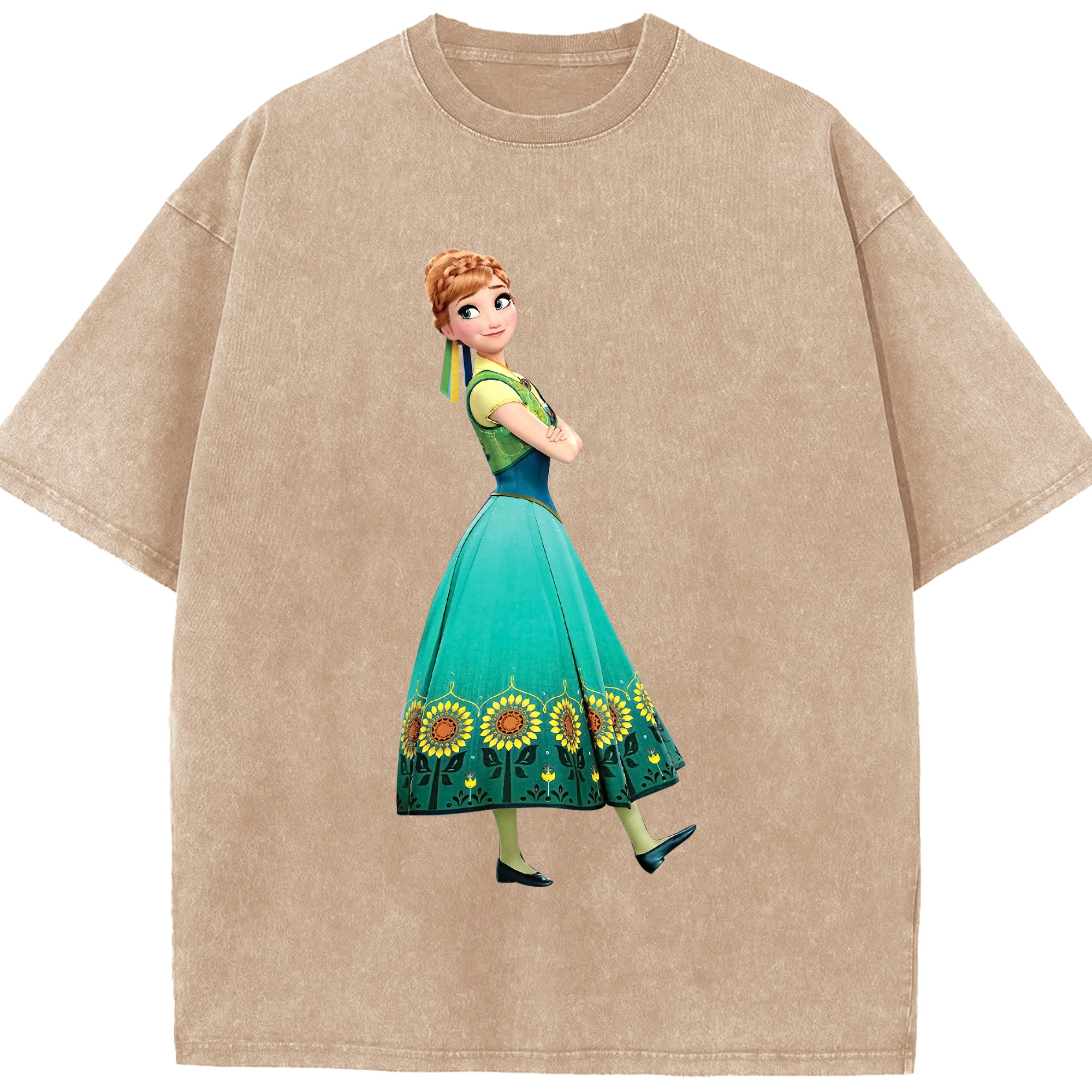 （画像用） アナと雪の女王 アンナ エルサ Frozen Anna Elsa 綿100% ヴィンテージ風 半袖Tシャツ（フロントプリント）