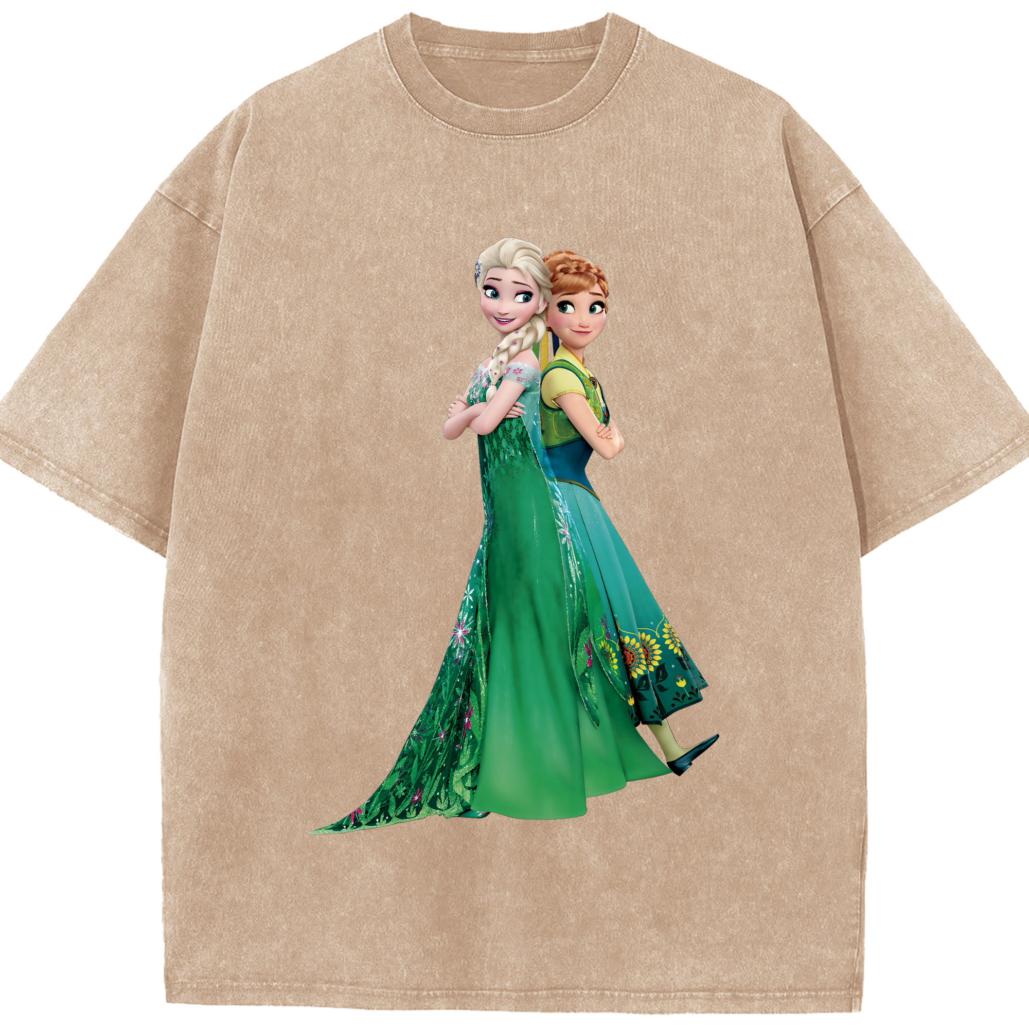 （画像用） アナと雪の女王 アンナ エルサ Frozen Anna Elsa 綿100% ヴィンテージ風 半袖Tシャツ（フロントプリント）